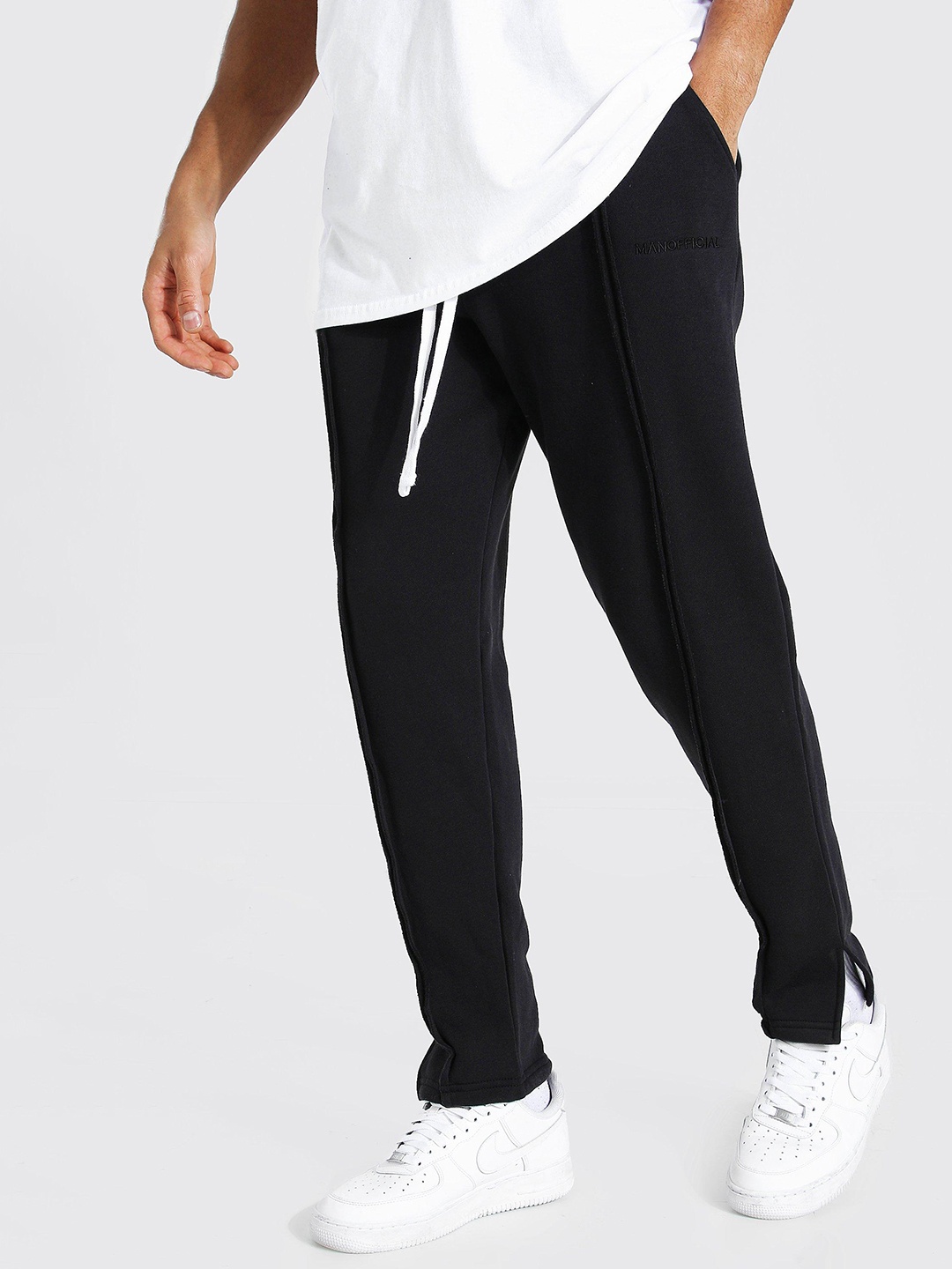 

boohooMAN Split Hem Knitted Track Pants, Black