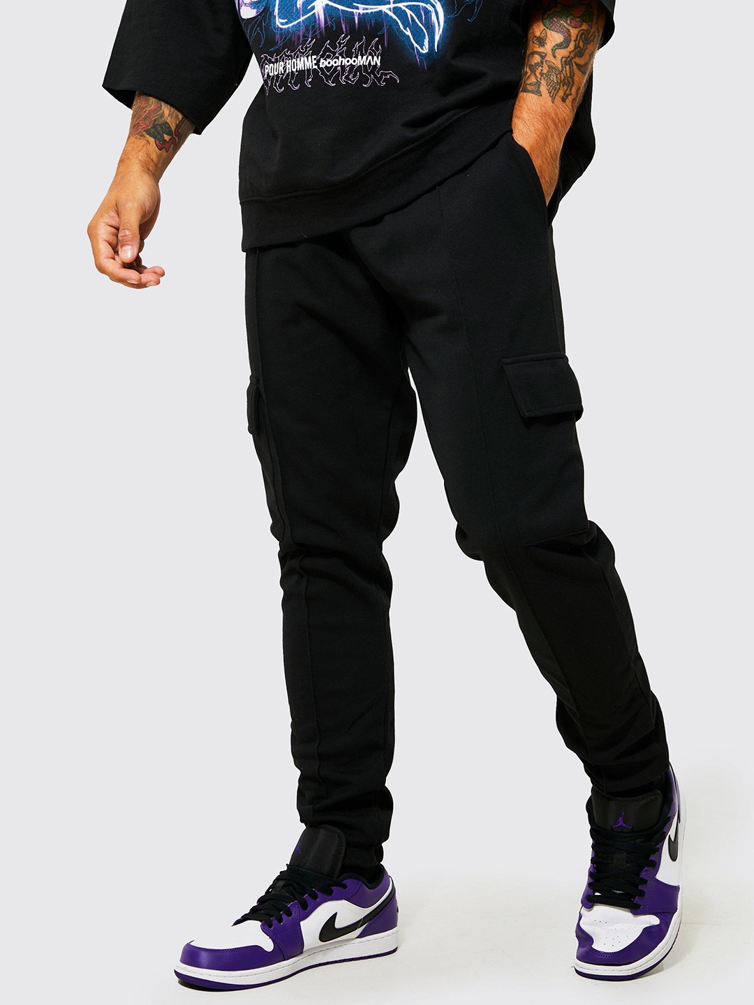 

boohooMAN Active Interlock Tapered Cargo Jogger, Black