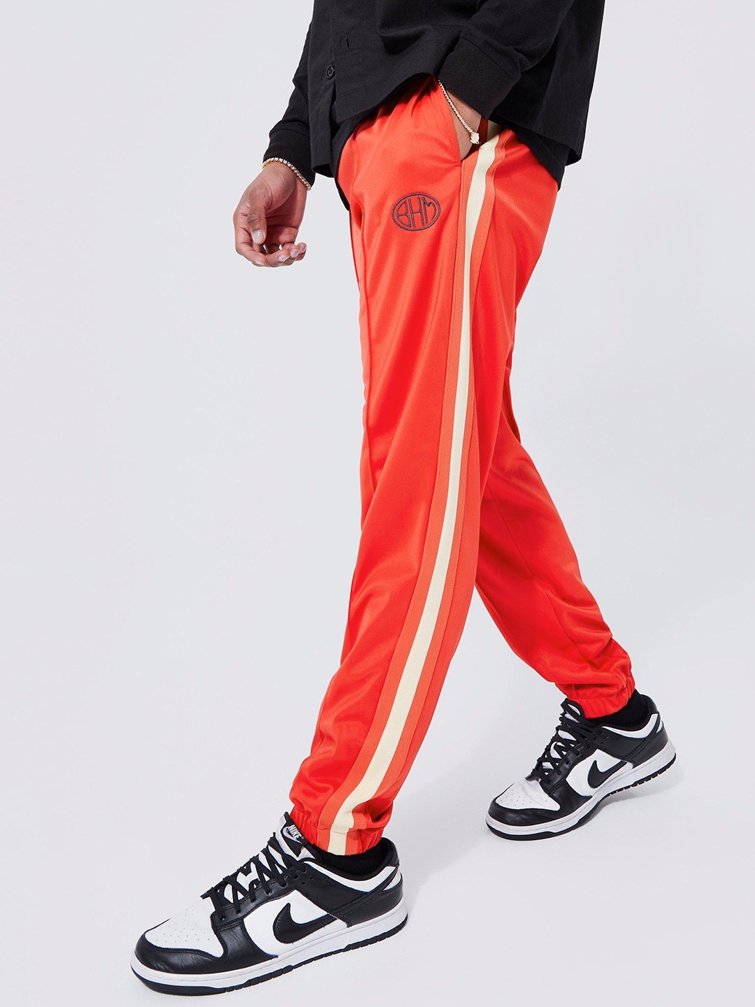 

boohooMAN Slim Fit Joggers with Side Stripes, Orange