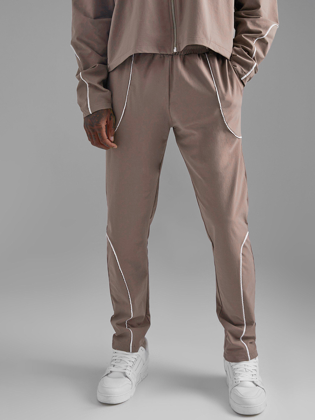 

boohooMAN Slim Fit Track Pants, Brown