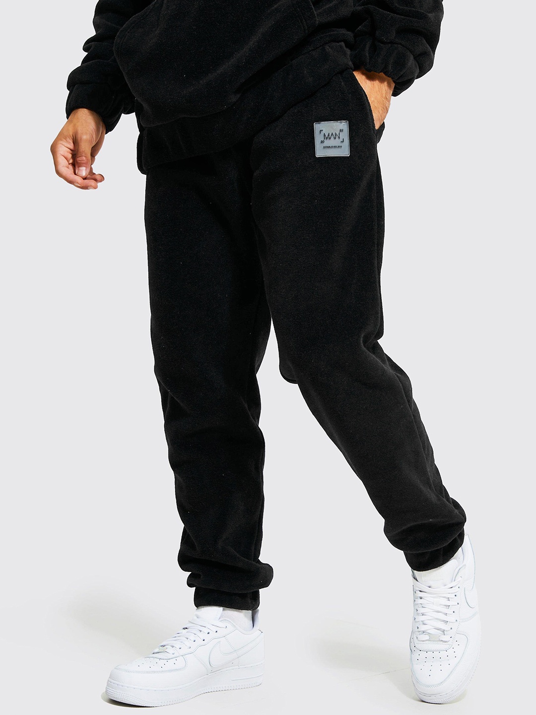 

boohooMAN Polar Fleece Track Pants, Black