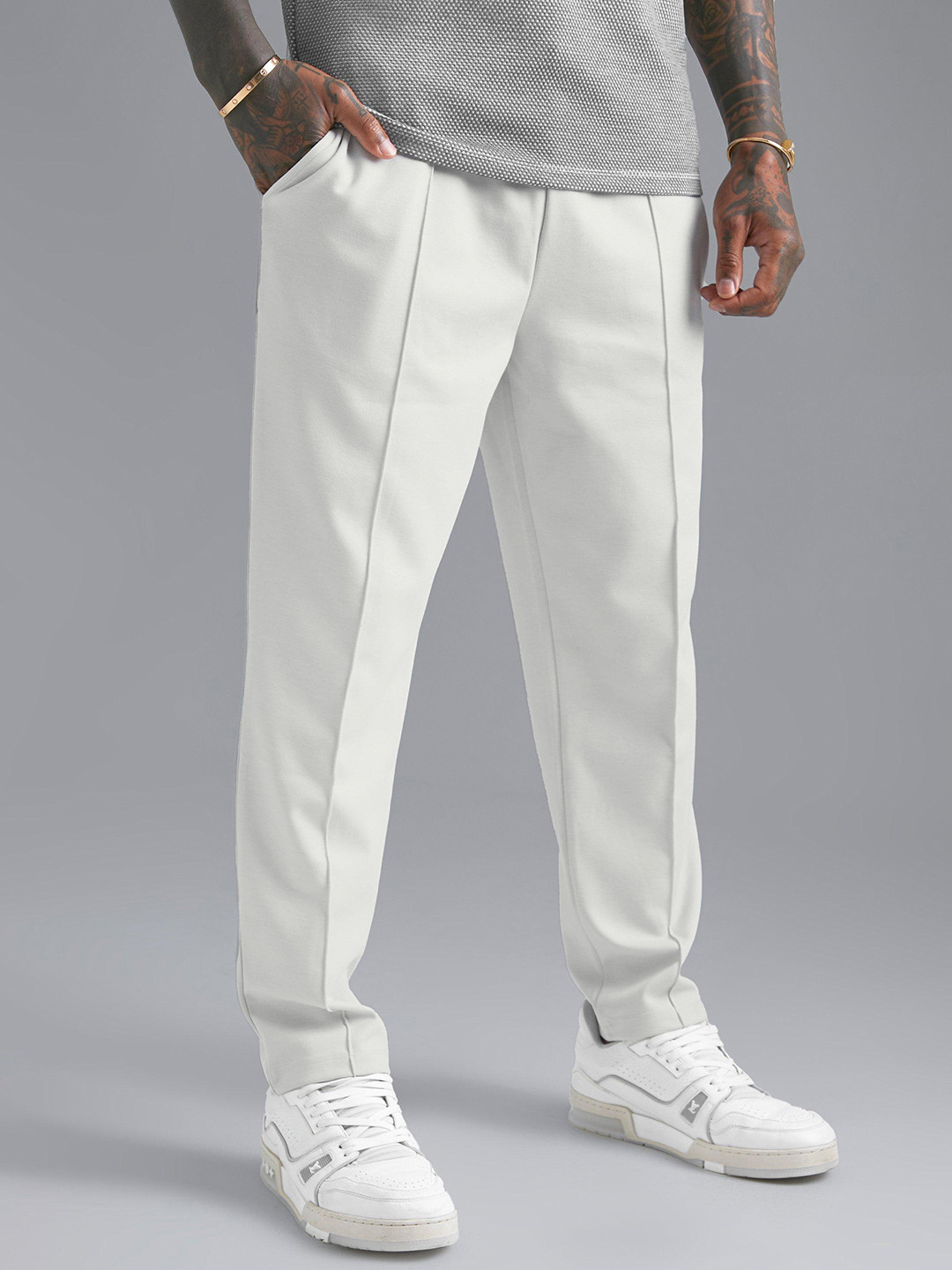 

boohooMAN Tapered Track Pants, Off white