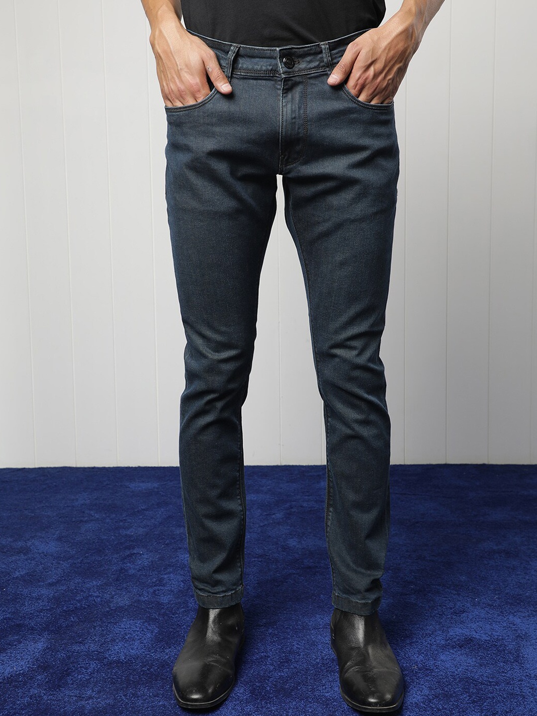 

RARE RABBIT Men Wells Slim Fit Cotton Jeans, Navy blue