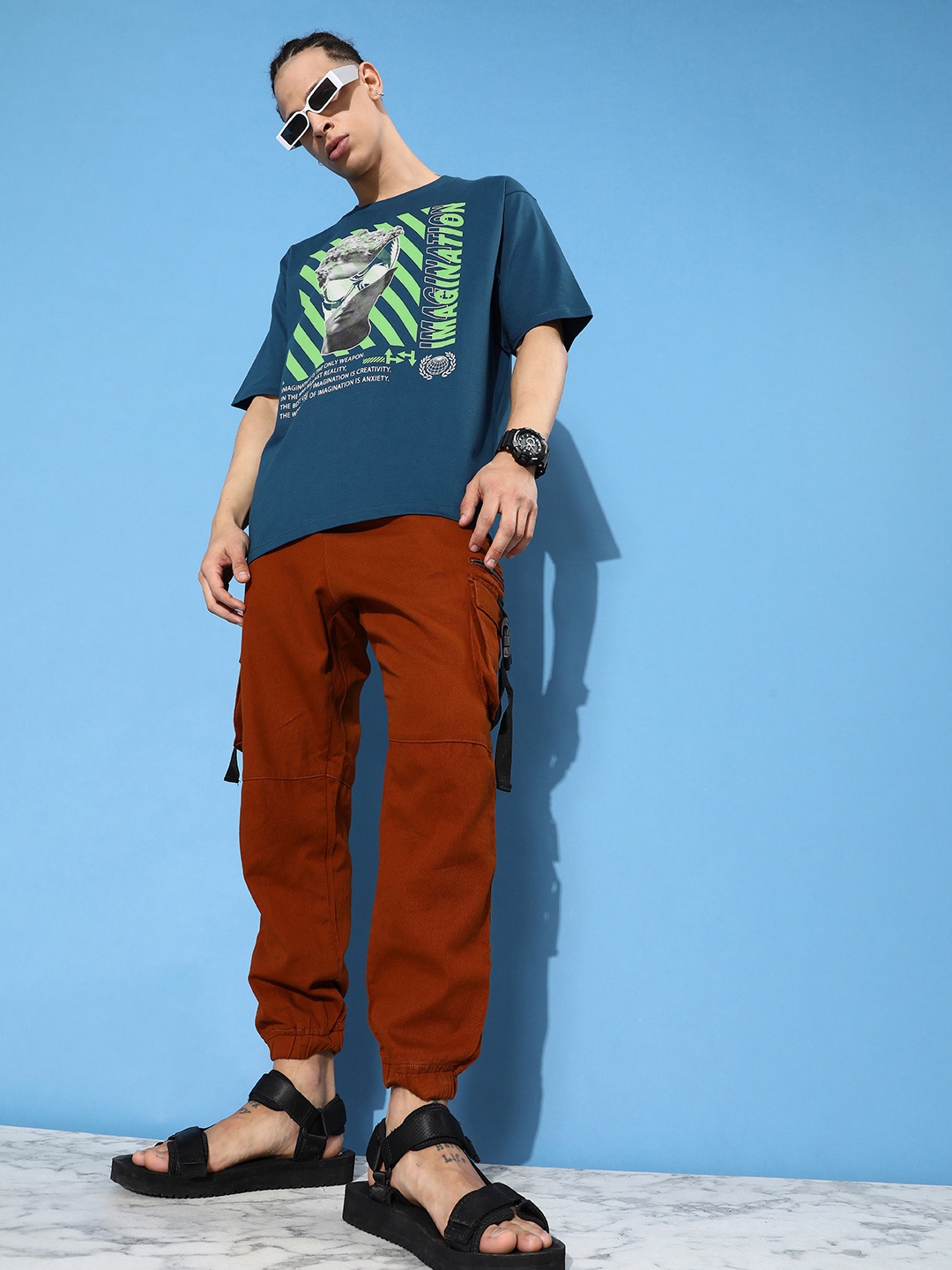 

DILLINGER Printed Pure Cotton Oversized T-shirt, Teal