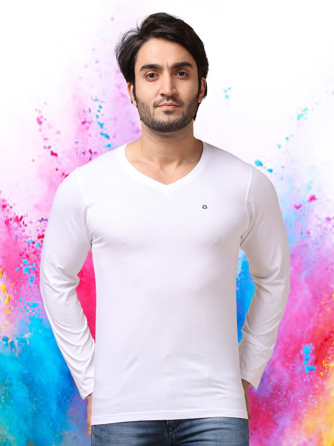 

berry blues V-Neck Regular Fit Cotton T-shirt, White