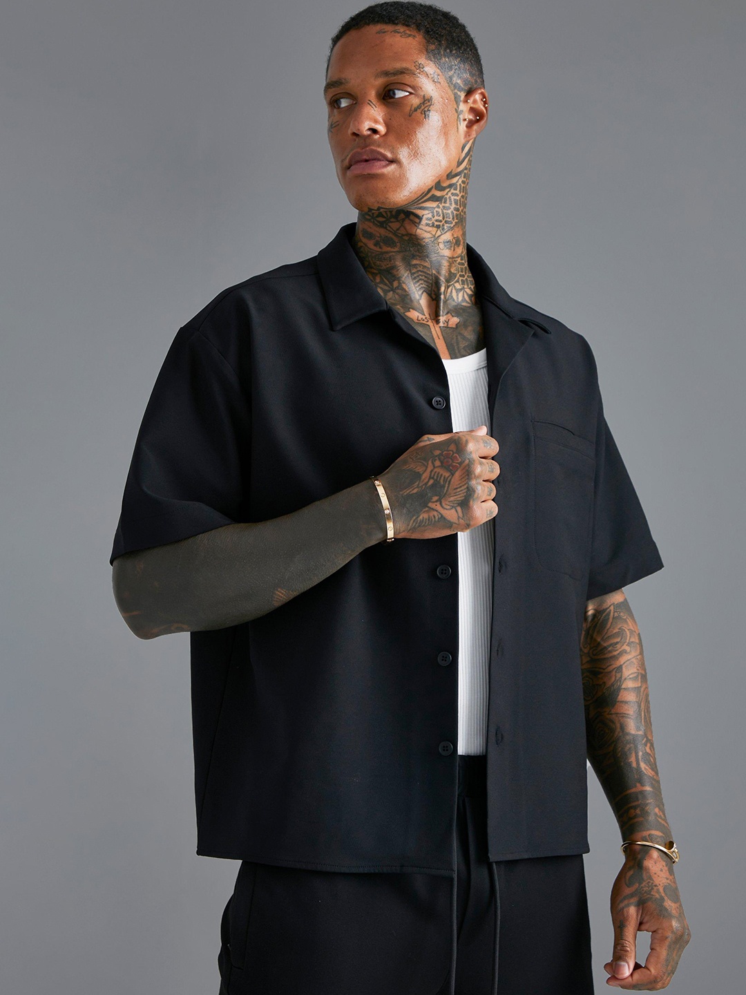 

boohooMAN Boxy Casual Shirt, Navy blue