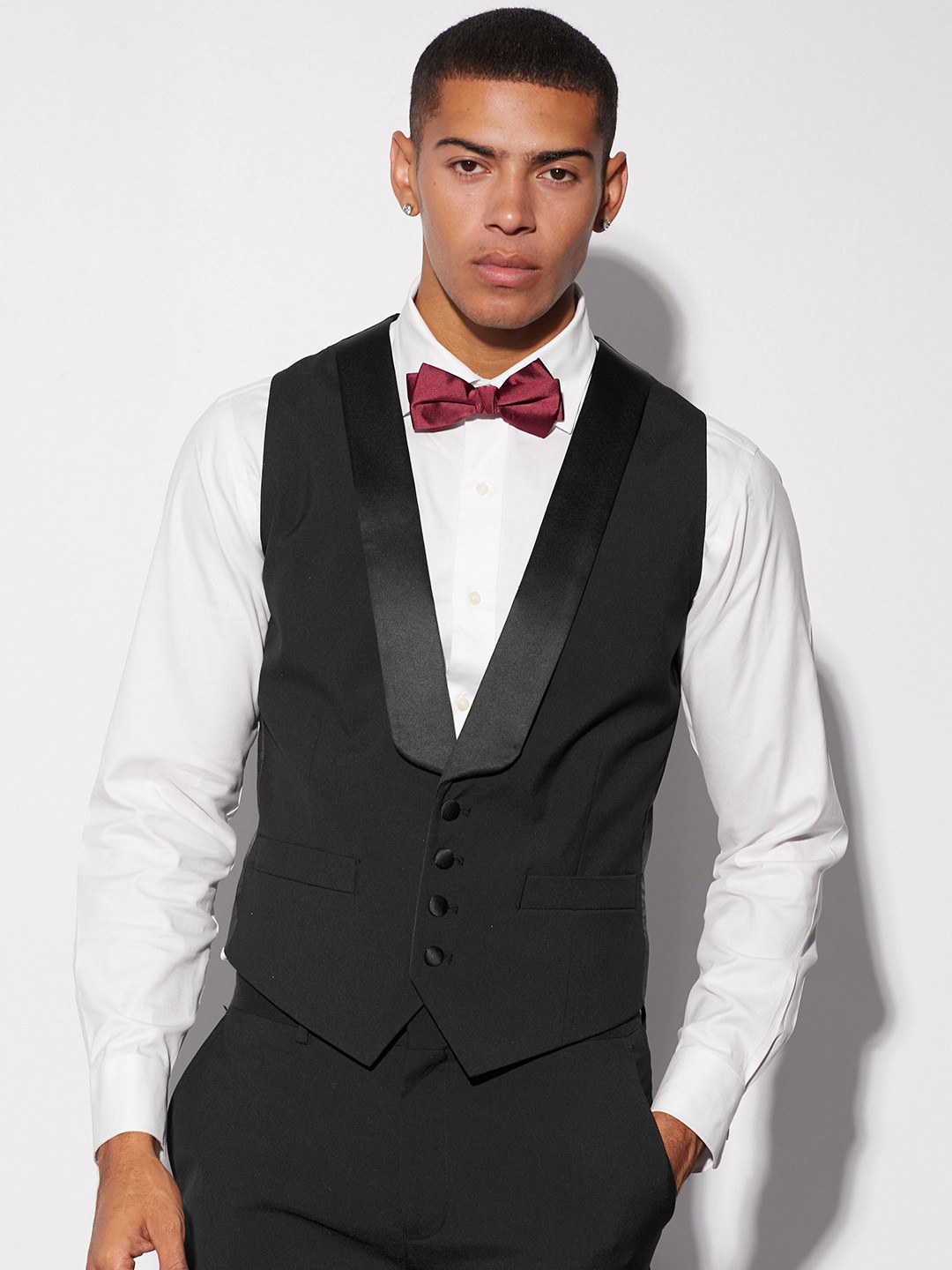 

boohooMAN Skinny Tuxedo Waistcoat, Black