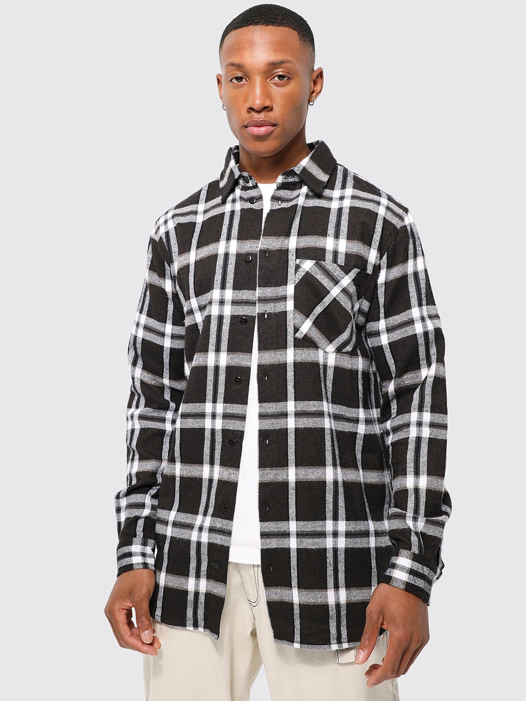 

boohooMAN Checked Casual Shirt, Black