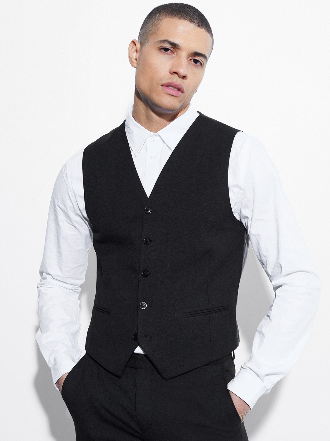 

boohooMAN Slim Fit Formal Waistcoat, Black