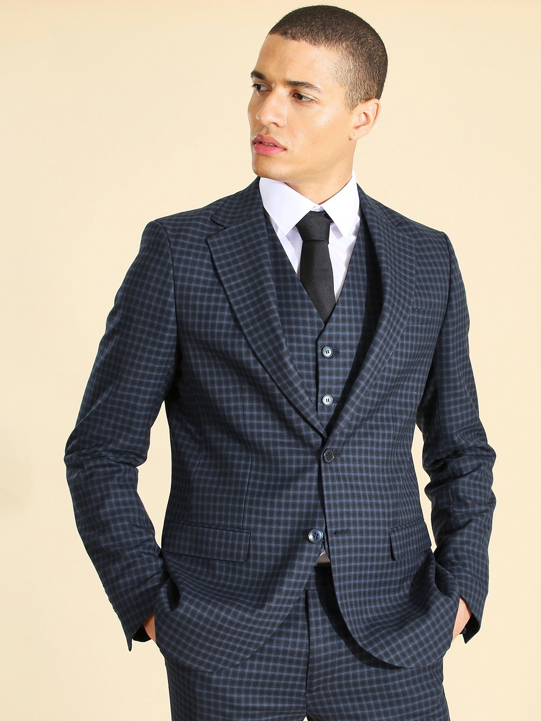 

boohooMAN Slim Single Breasted Blazer, Navy blue