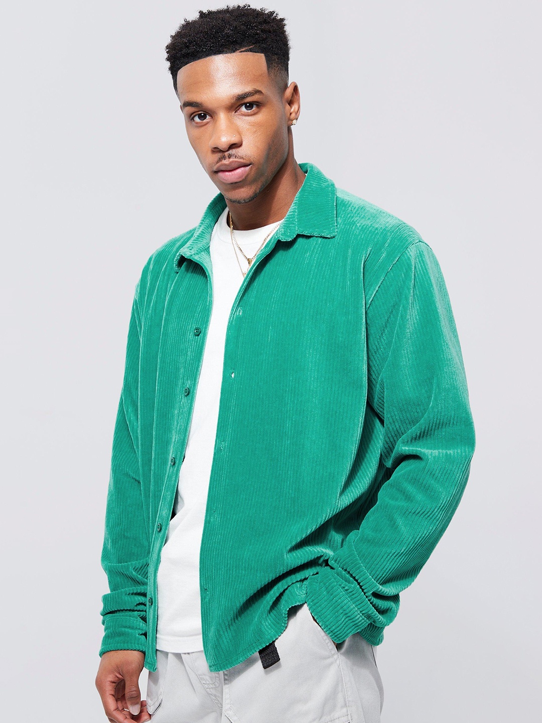 

boohooMAN Cordurouy Casual Shirt, Sea green