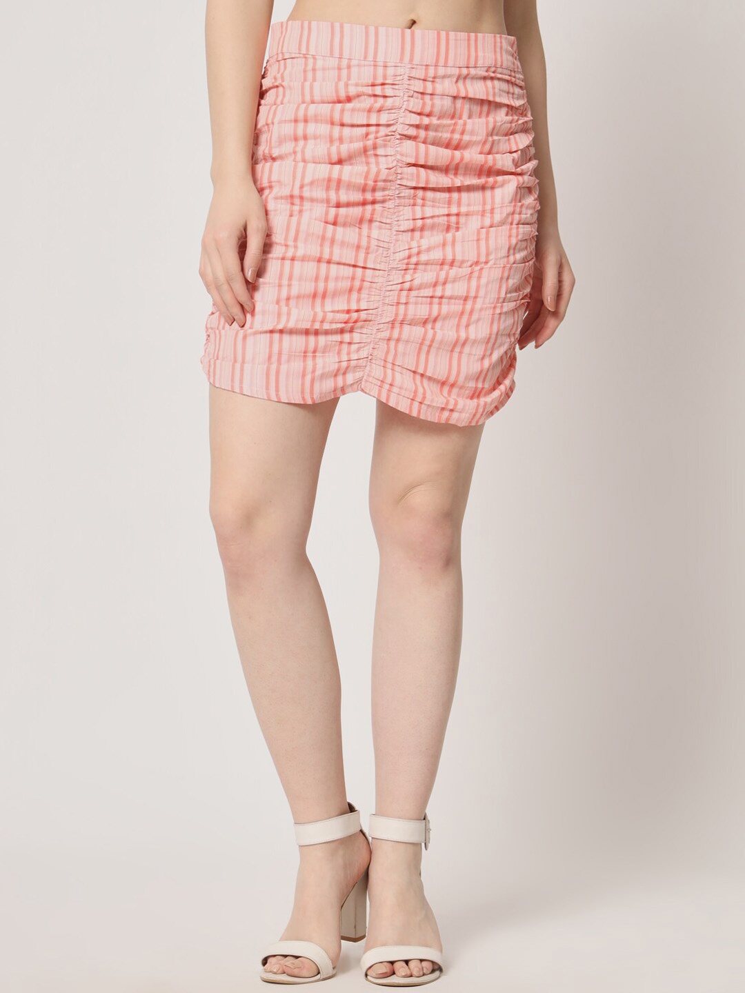 

Trend Arrest Striped Ruched Mini Skirt, Pink