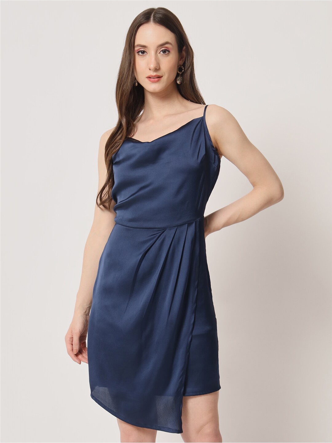 

Trend Arrest Cowl Neck Satin Sheath Mini Dress, Blue