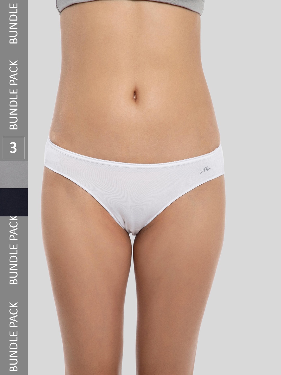 

AshleyandAlvis Women Pack of 3 Anti-Bacterial Anti Odour Modal Bikini AA-BIK-SW-MG-CB, White