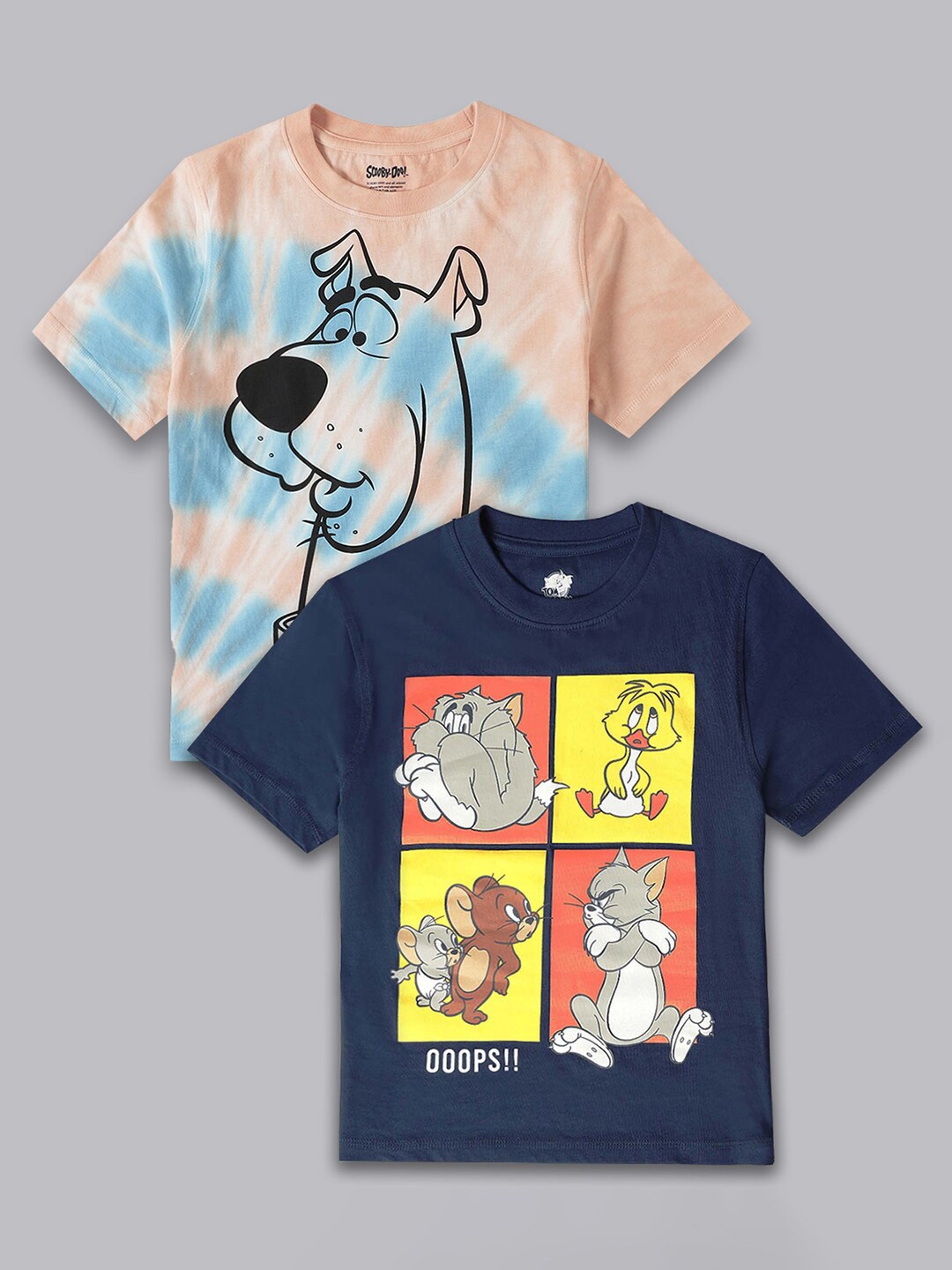 

Kids Ville Boys Pack Of 2 Cartoon Printed Cotton T-Shirts, Blue