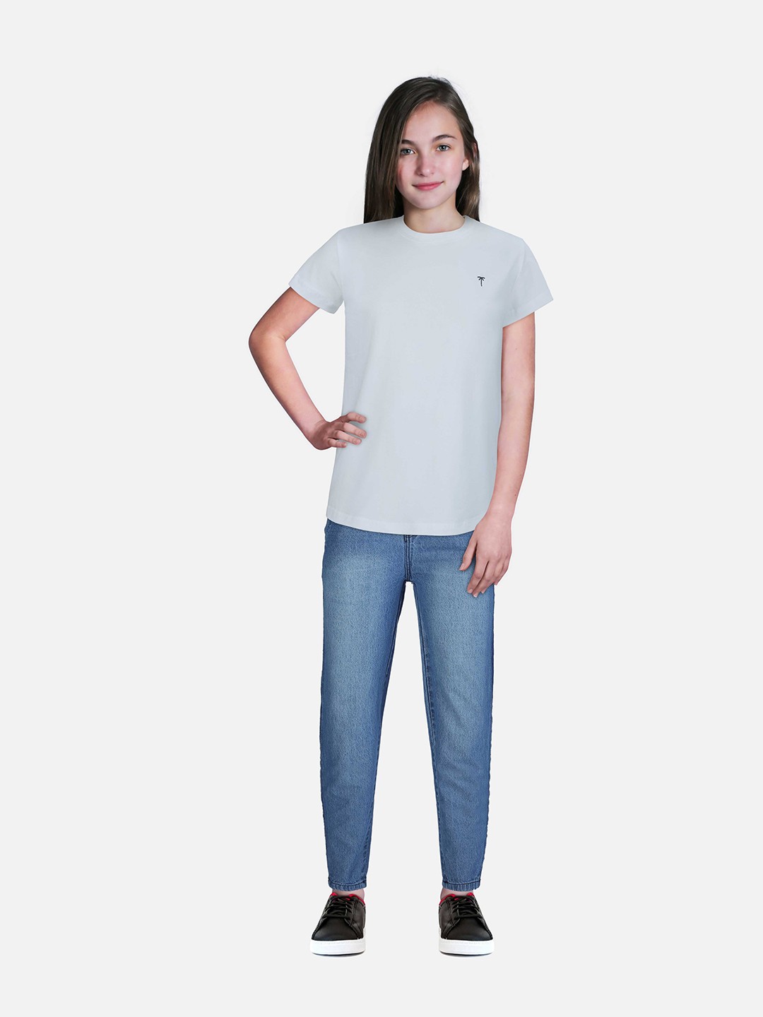 

Palm Tree Girls Round Neck Cotton Top, Blue