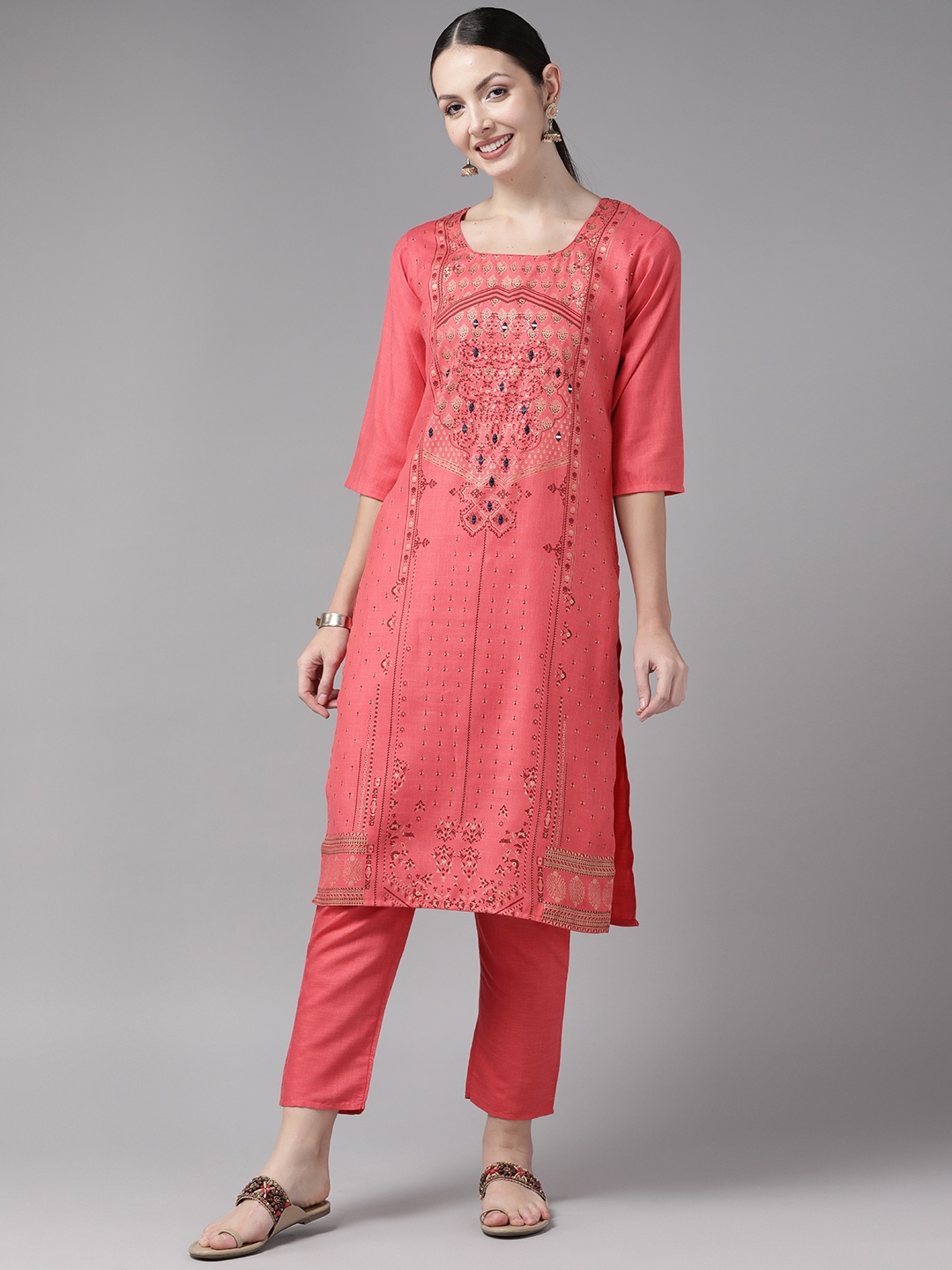 

Aarika Ethnic Motifs Printed Gotta Patti Pure Cotton Kurta with Palazzos, Pink