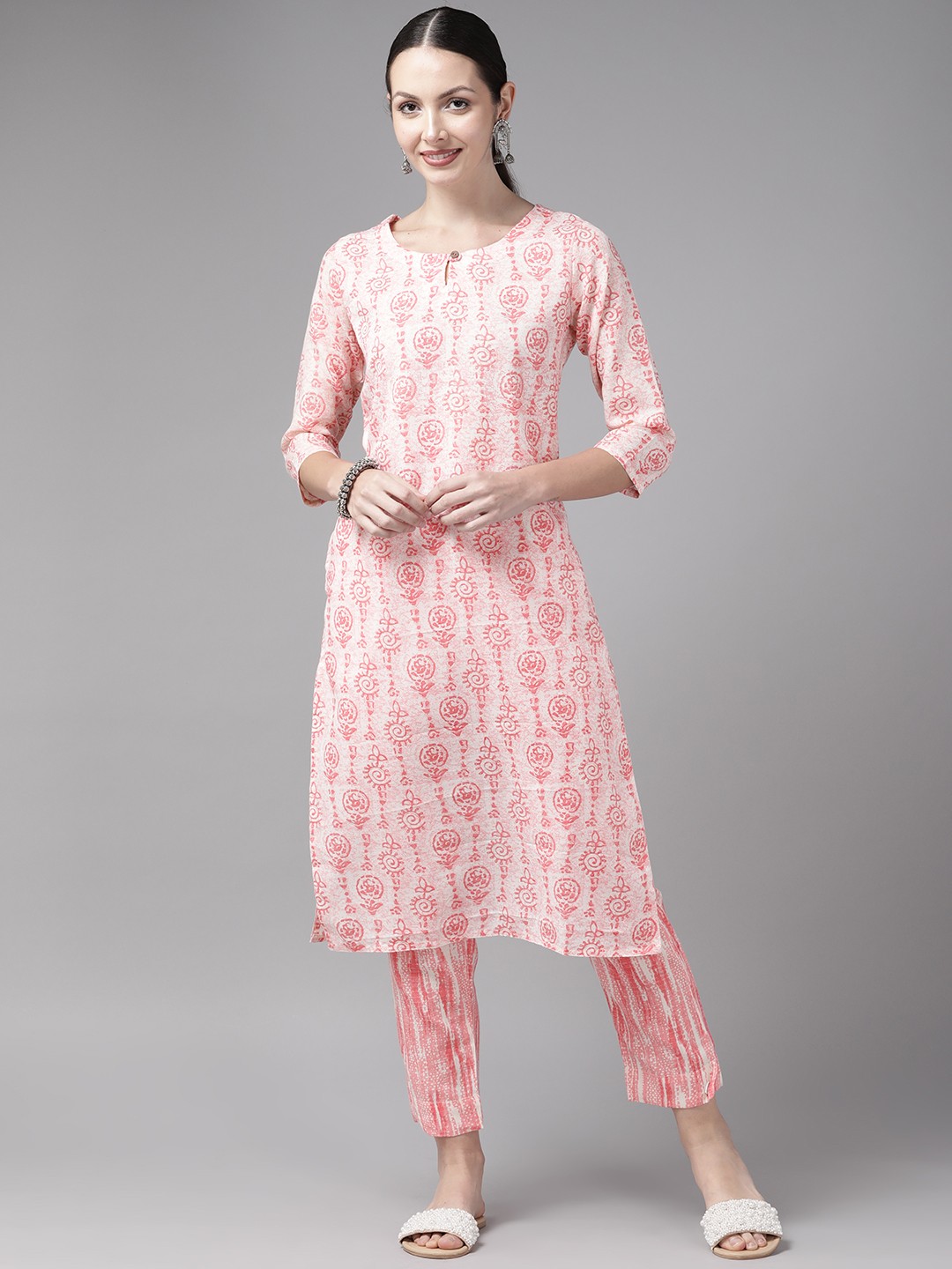 

Aarika Ethnic Motifs Printed Pure Cotton Kurta with Trousers, Pink