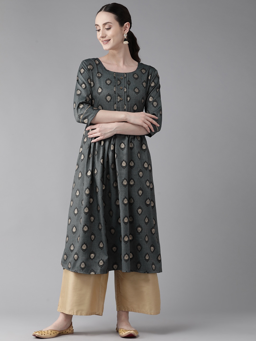 

Aarika Ethnic Motifs Printed Cotton Kurta, Charcoal