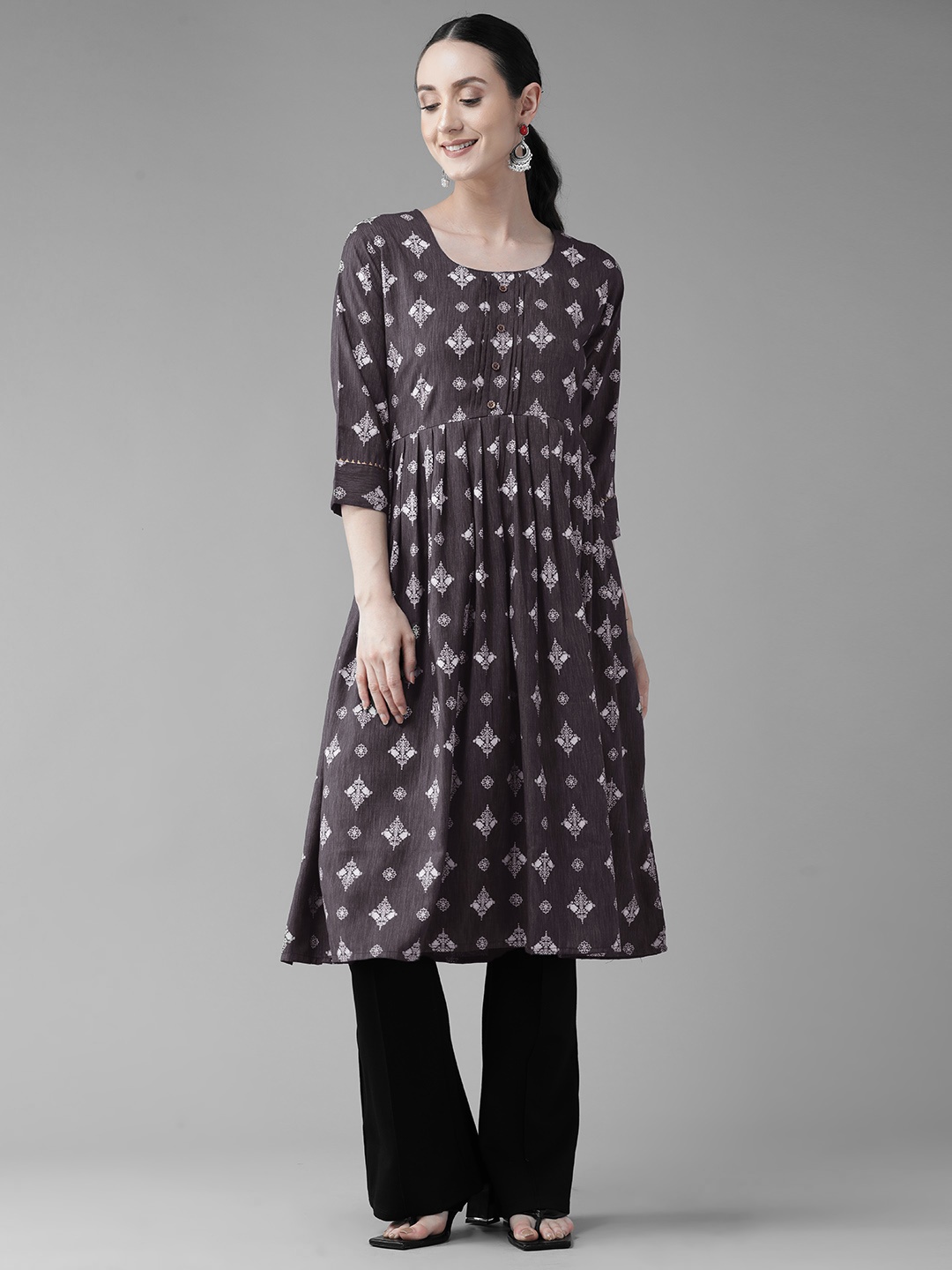 

Aarika Ethnic Motifs Printed Cotton Kurta, Grey