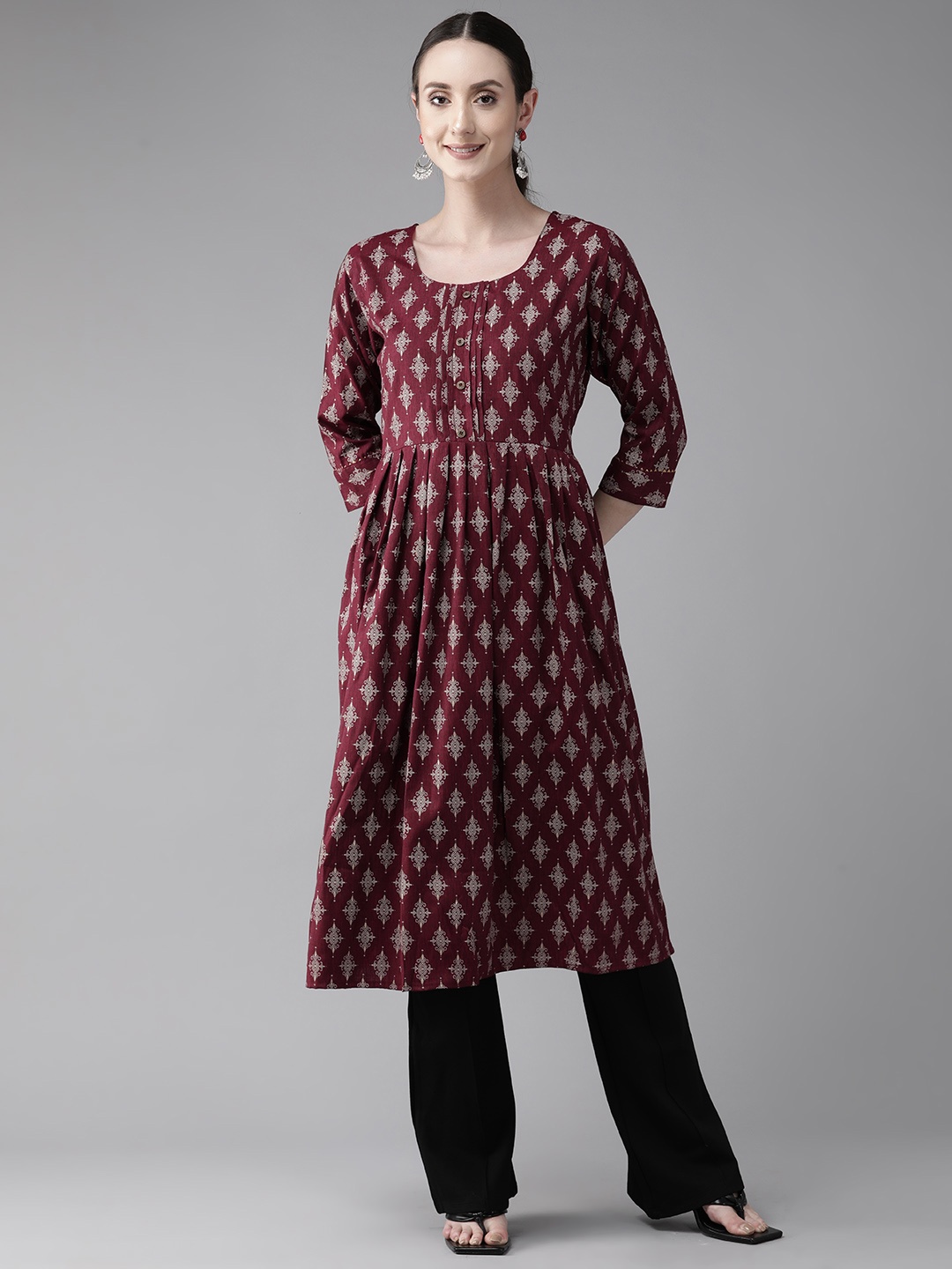 

Aarika Ethnic Motifs Printed Cotton Kurta, Burgundy