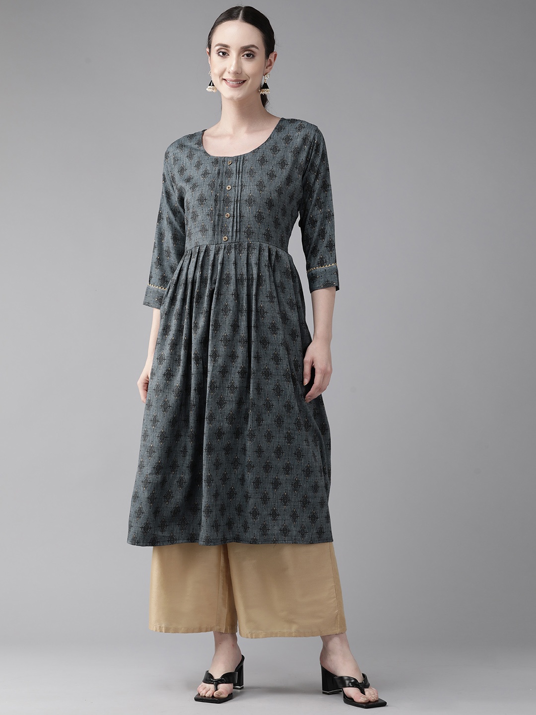 

Aarika Ethnic Motifs Printed Cotton Kurta, Grey