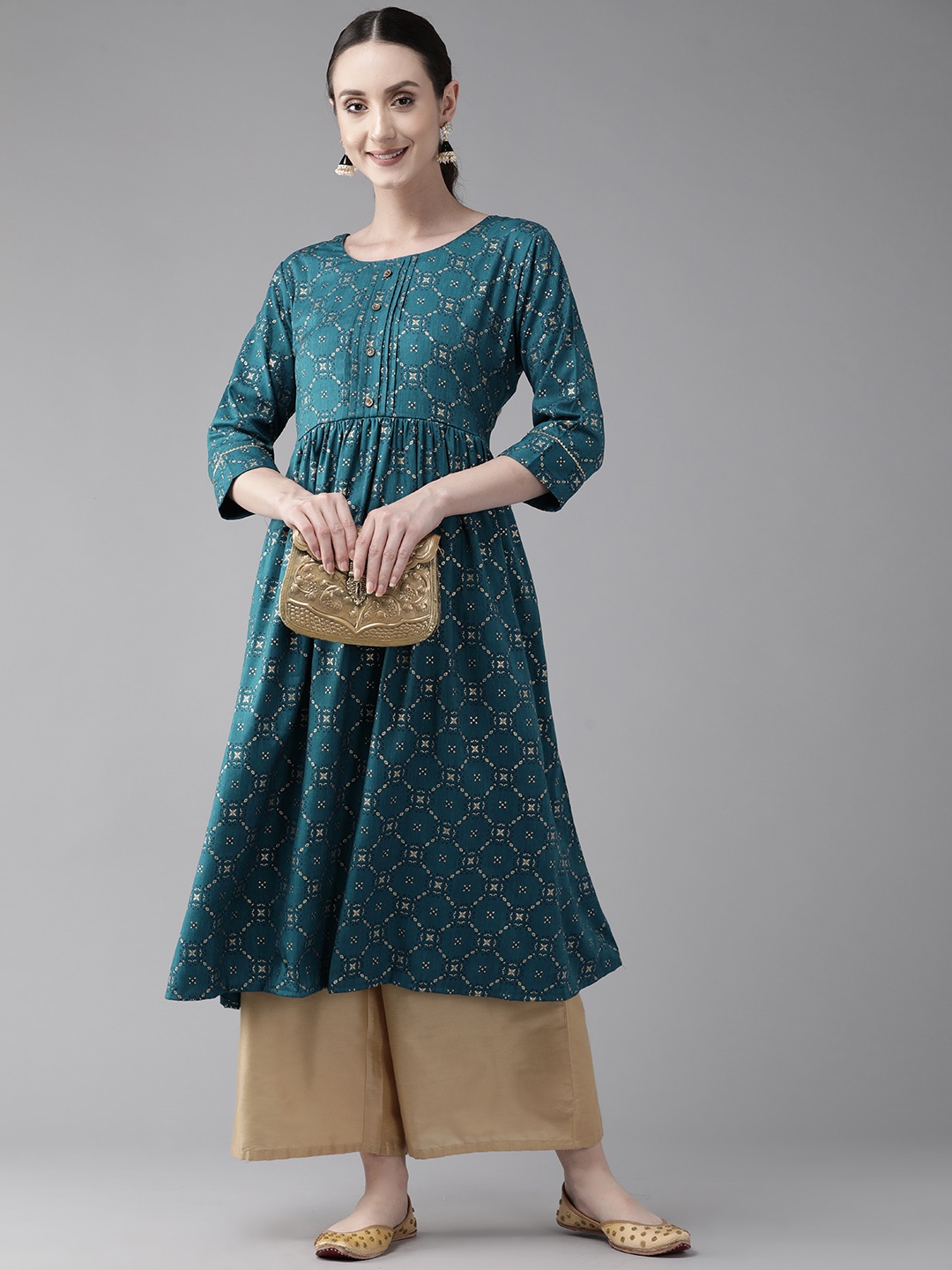 

Aarika Ethnic Motifs Printed Cotton Kurta, Teal