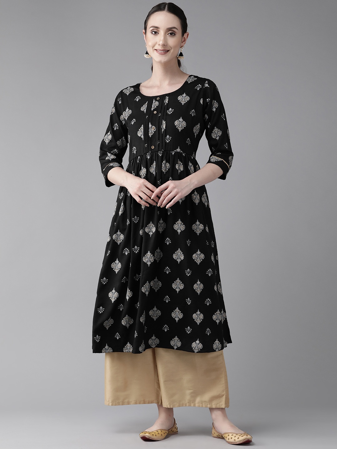 

Aarika Ethnic Motifs Printed Cotton Kurta, Black