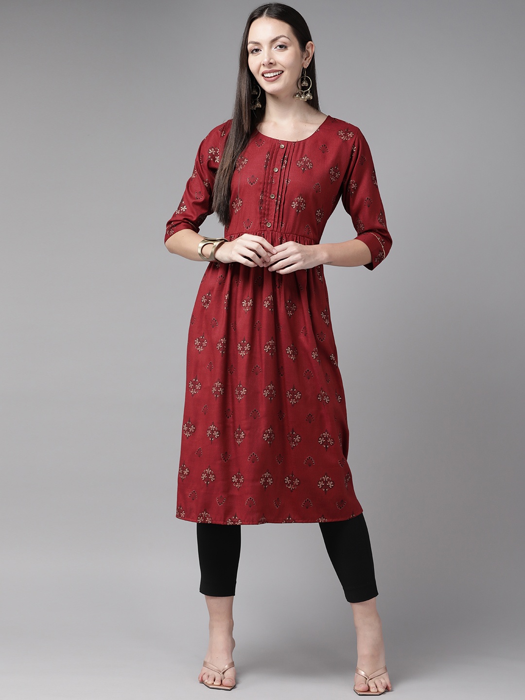 

Aarika Floral Printed Cotton Kurta, Maroon