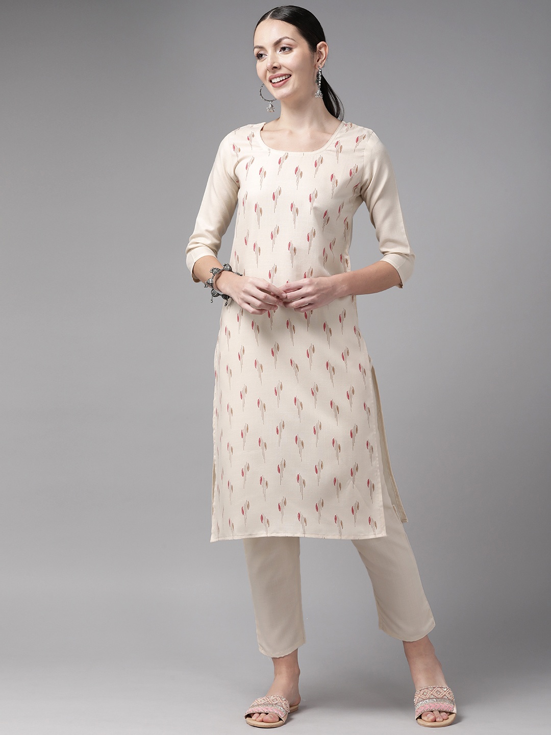 

Aarika Women Cream-Coloured Pure Cotton Kurta with Trousers