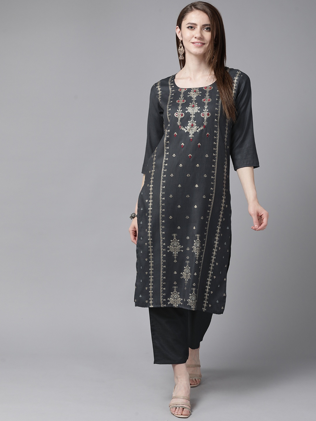 

Aarika Women Grey Pure Cotton Kurta with Palazzos