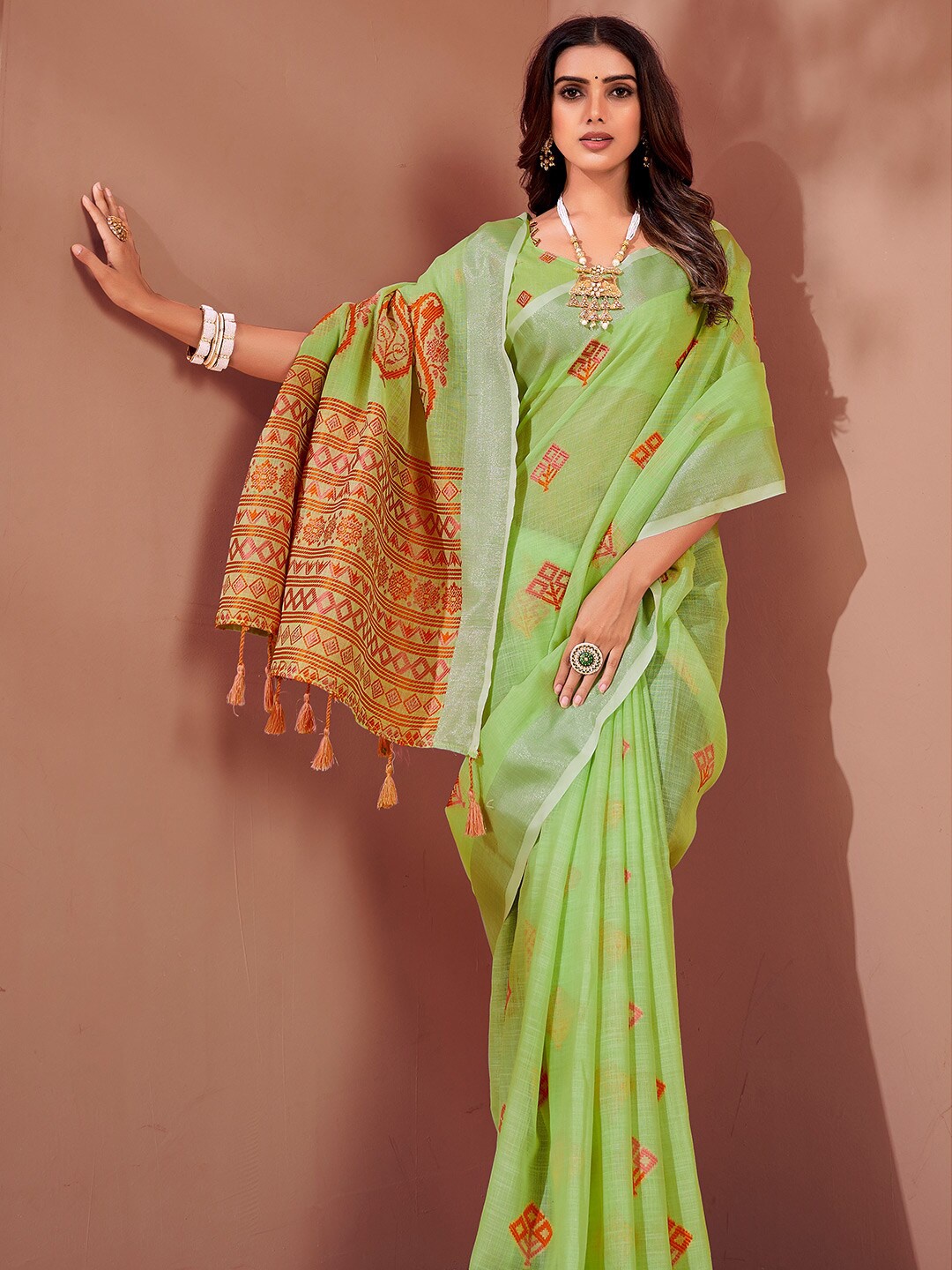 

KARAGIRI Ethinic Motifs Woven Design Zari Saree, Green