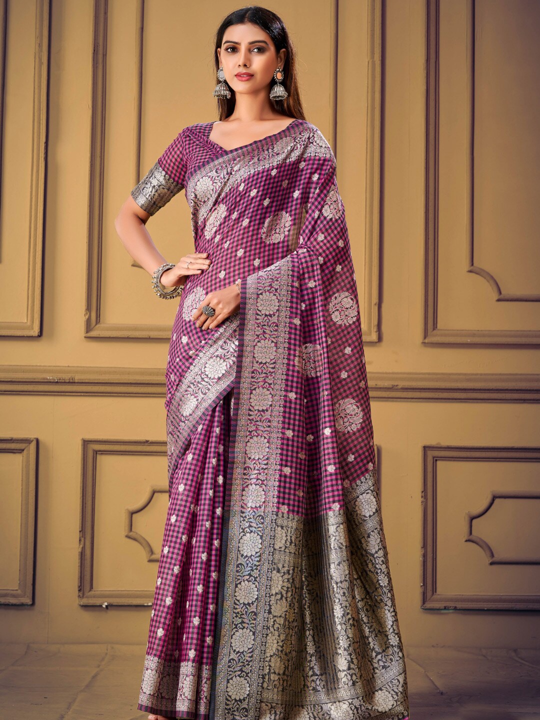 

KARAGIRI Floral Woven Design Zari Saree, Violet