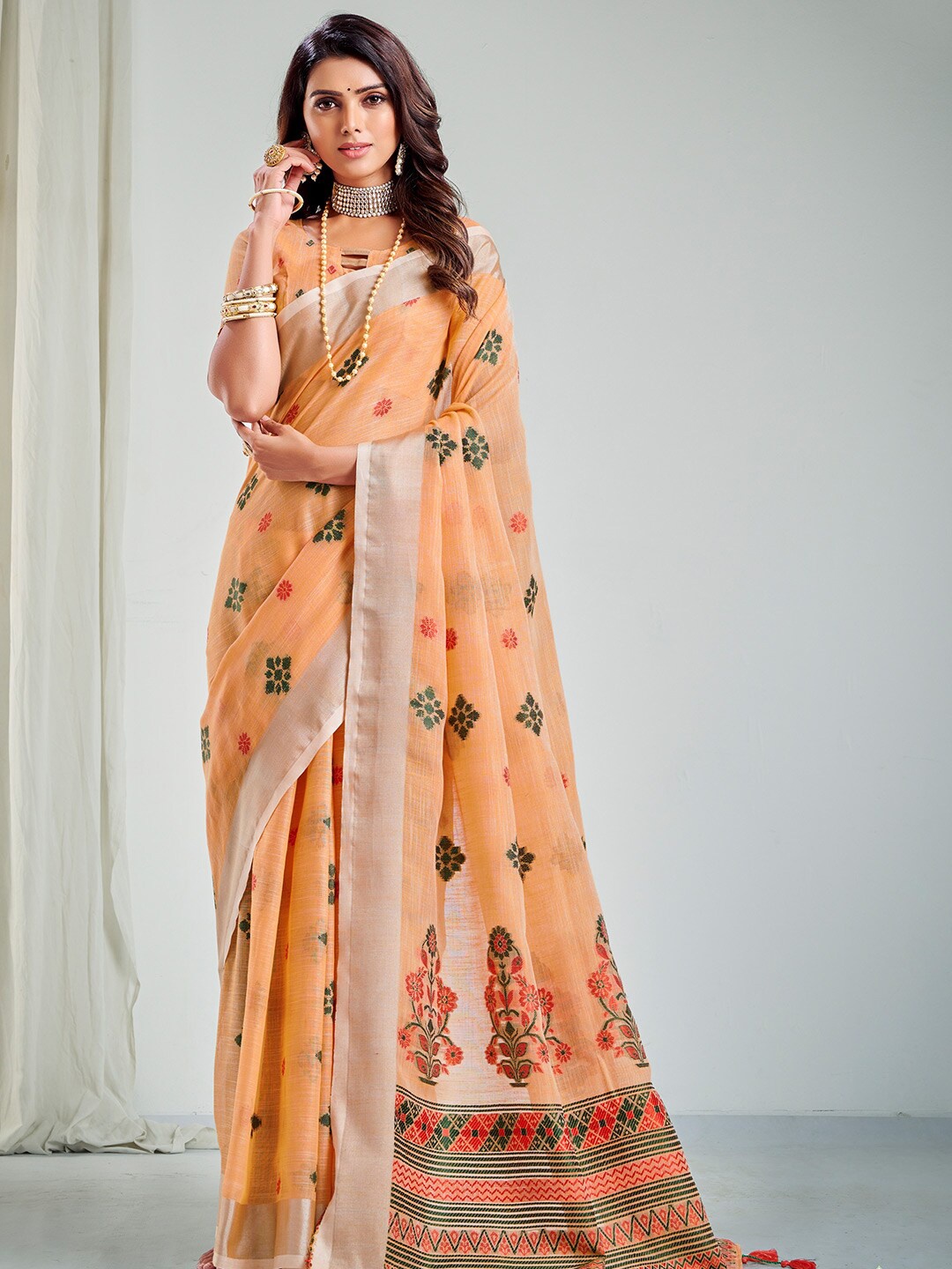 

KARAGIRI Ethnic Motifs Woven Design Zari Saree, Orange