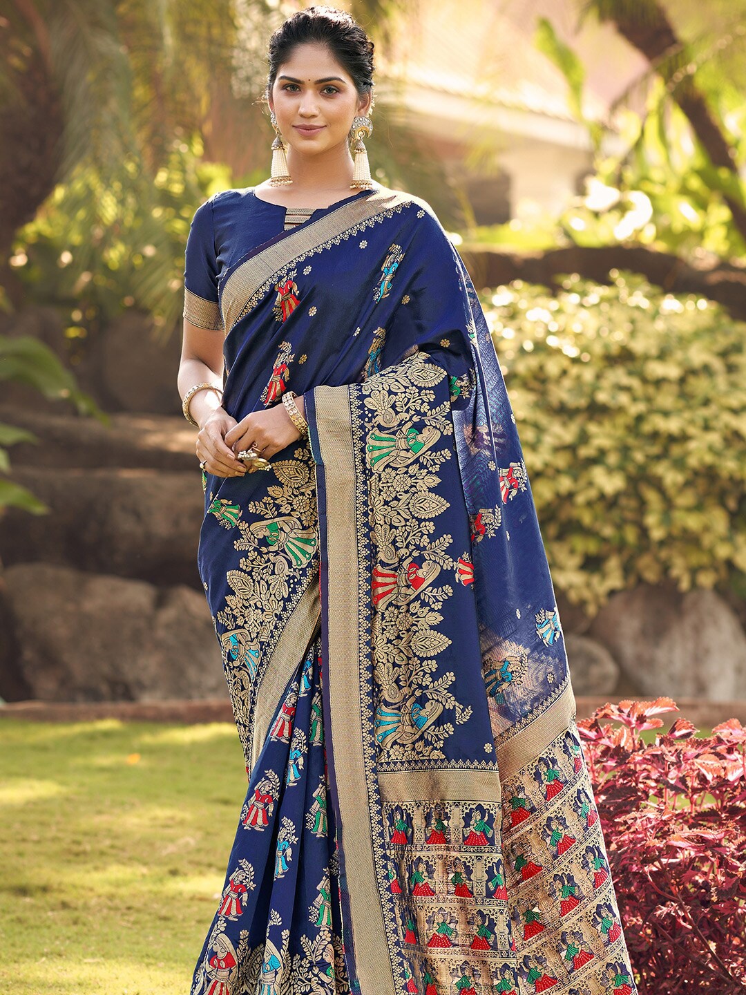 

KARAGIRI Ethnic Motifs Woven Design Zari Banarasi Saree, Blue