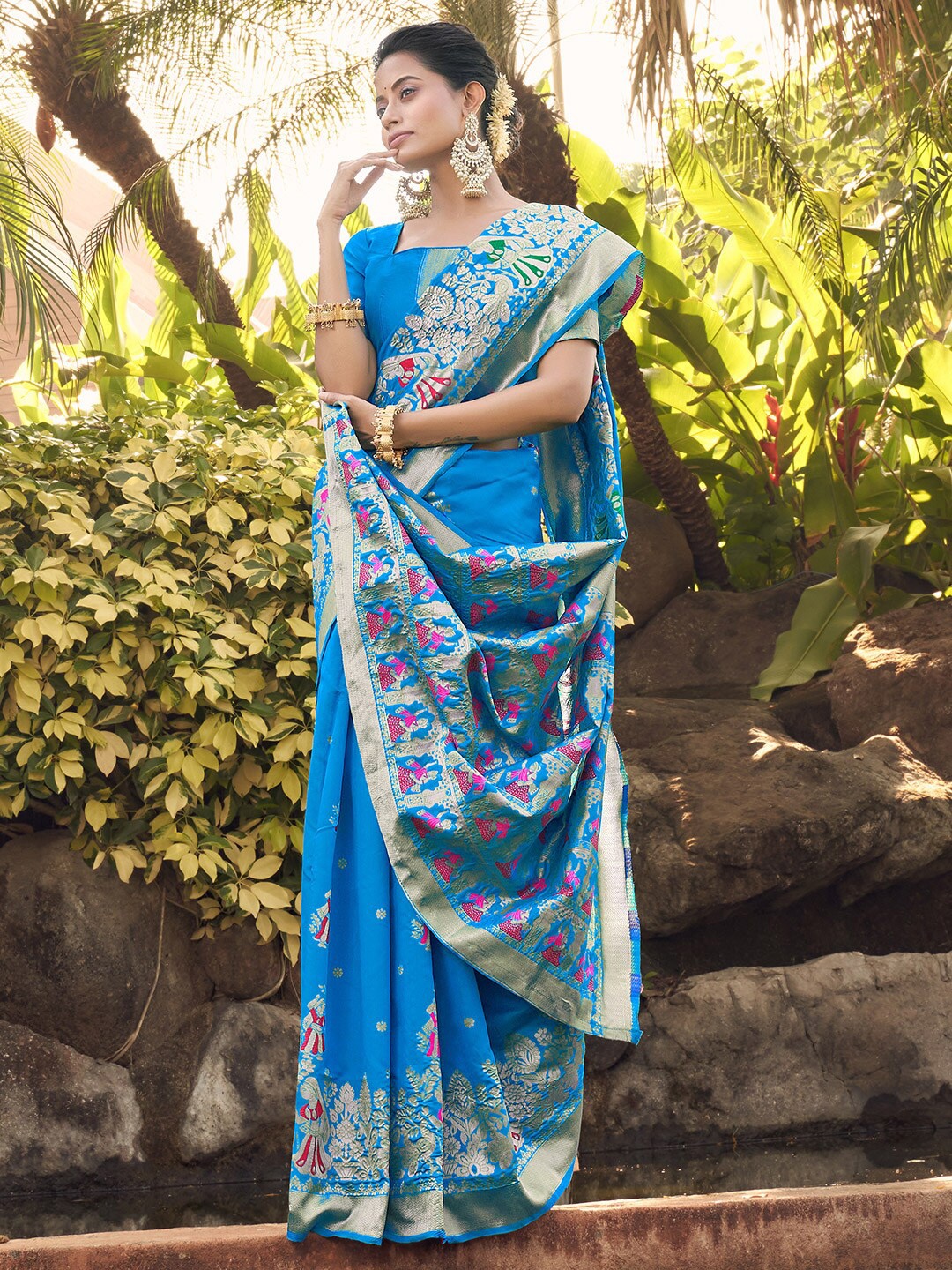

KARAGIRI Ethnic Motifs Woven Design Zari Banarasi Saree, Blue