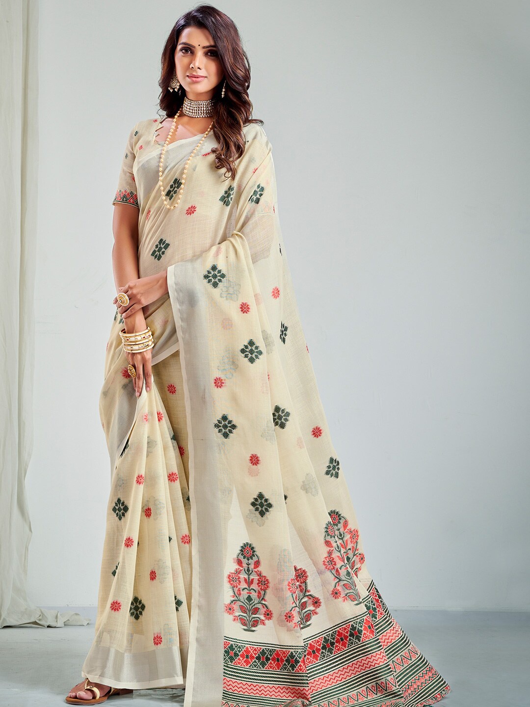 

KARAGIRI Ethinic Motifs Woven Design Zari Saree, Off white