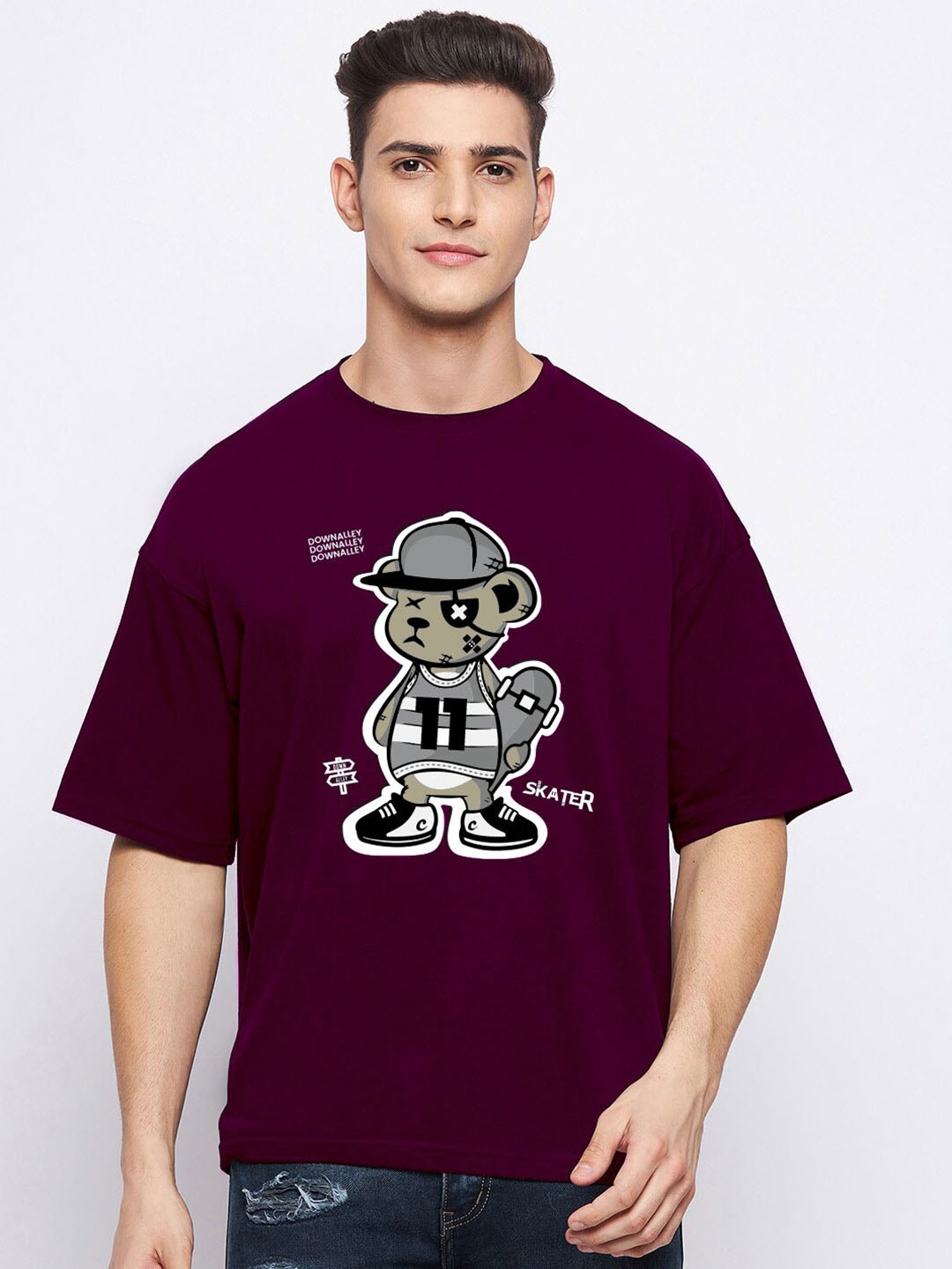 

FRENCH FLEXIOUS Round Neck Graphic Printed Regular Fit Cotton T-shirt, Maroon