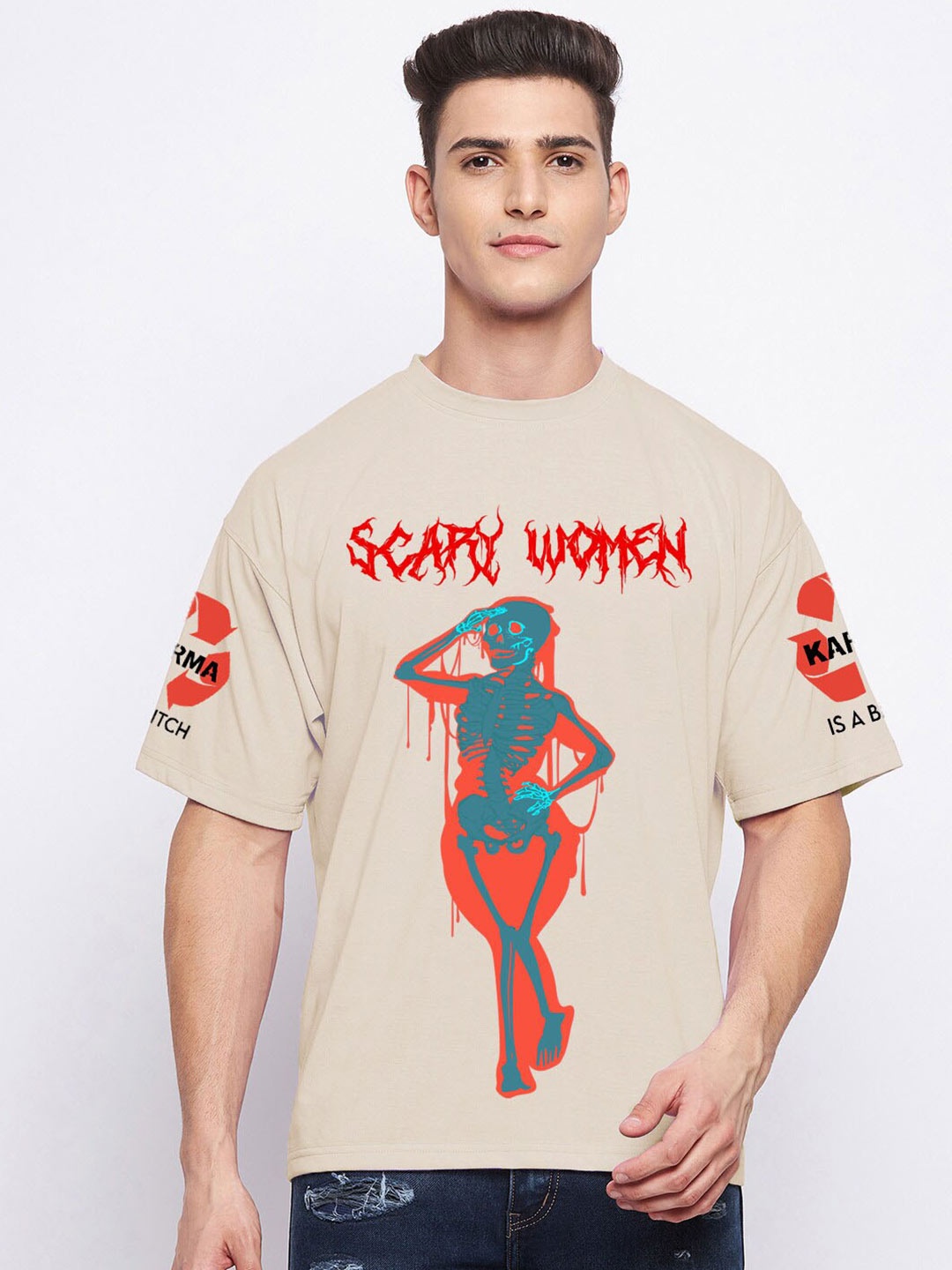 

FRENCH FLEXIOUS Graphic Printed Cotton T-shirt, Beige