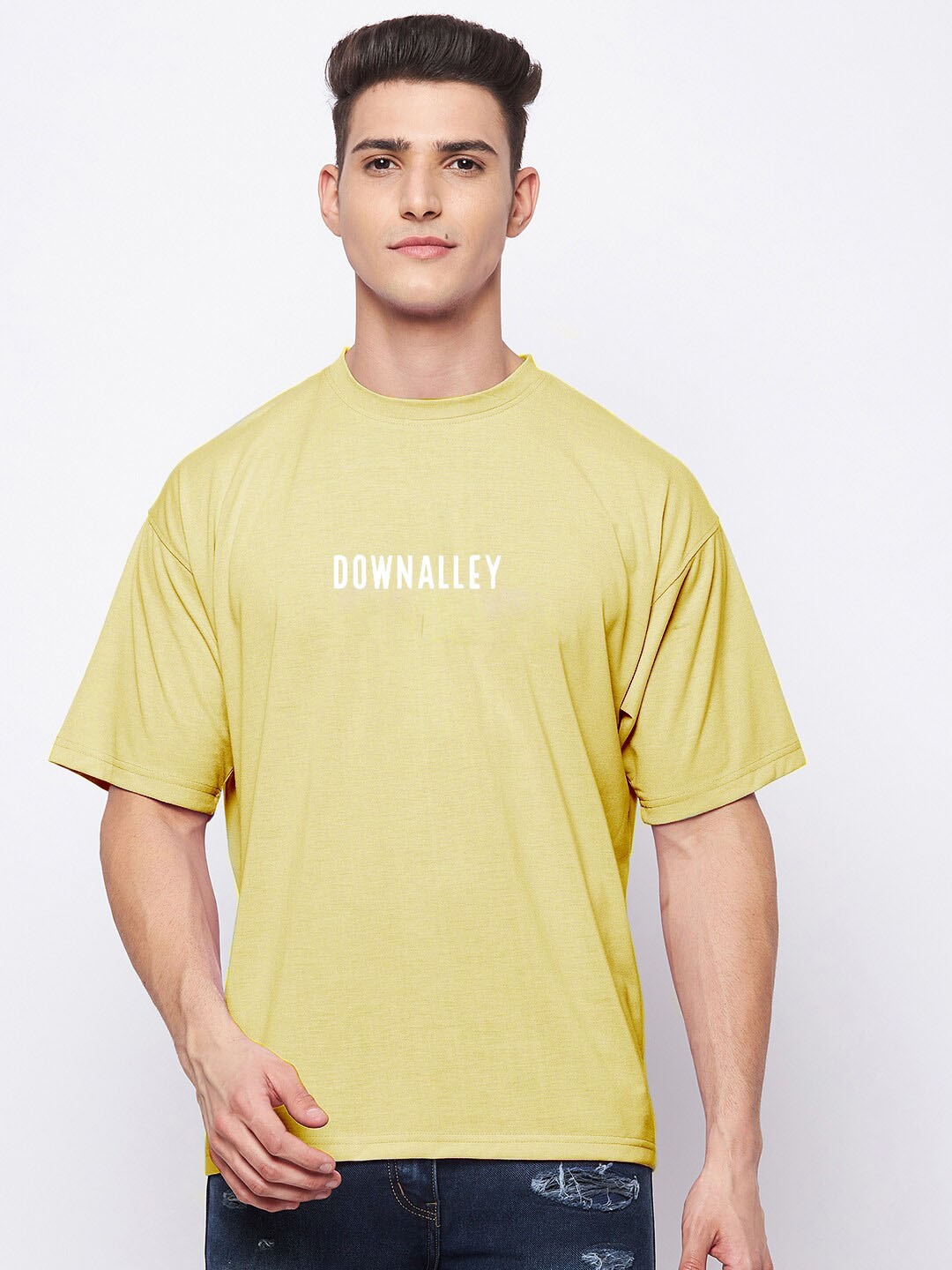 

FRENCH FLEXIOUS Typography Printed Cotton T-shirt, Yellow