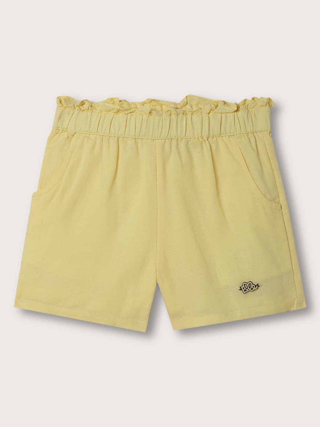 ELLE Girls Mid-Rise Cotton Linen Shorts, Yellow