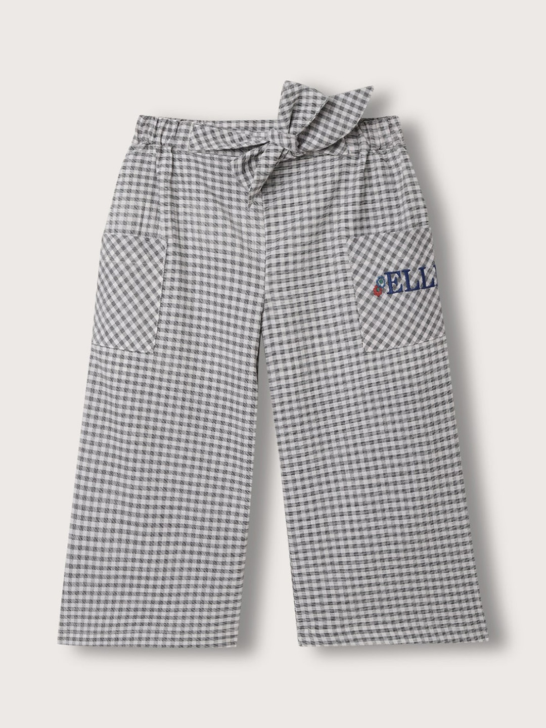 

ELLE Girls Checked Loose Fit Parallel Trousers, Black