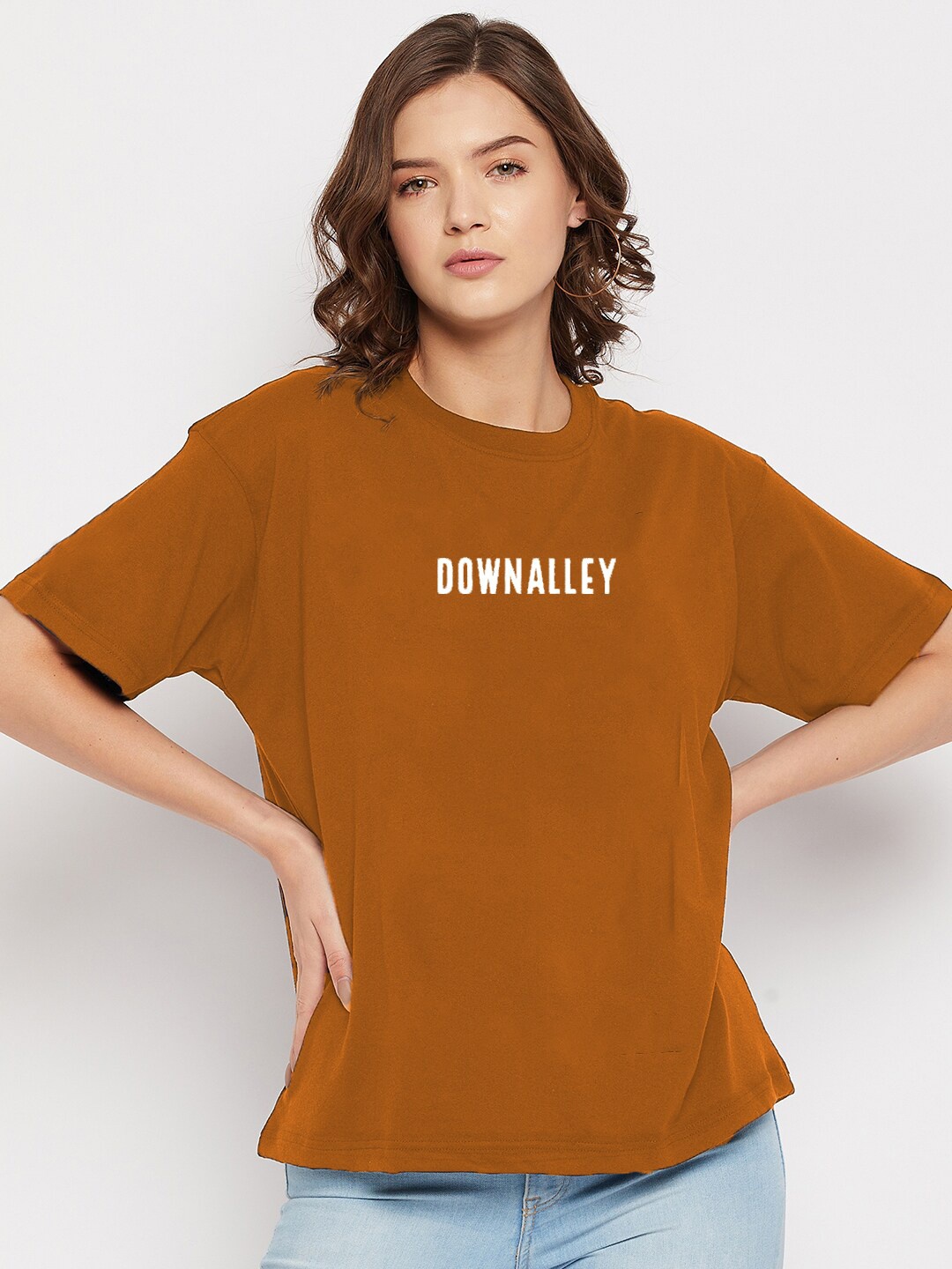 

FRENCH FLEXIOUS Graphic Printed Drop-Shoulder Sleeves Cotton Loose T-shirt, Tan