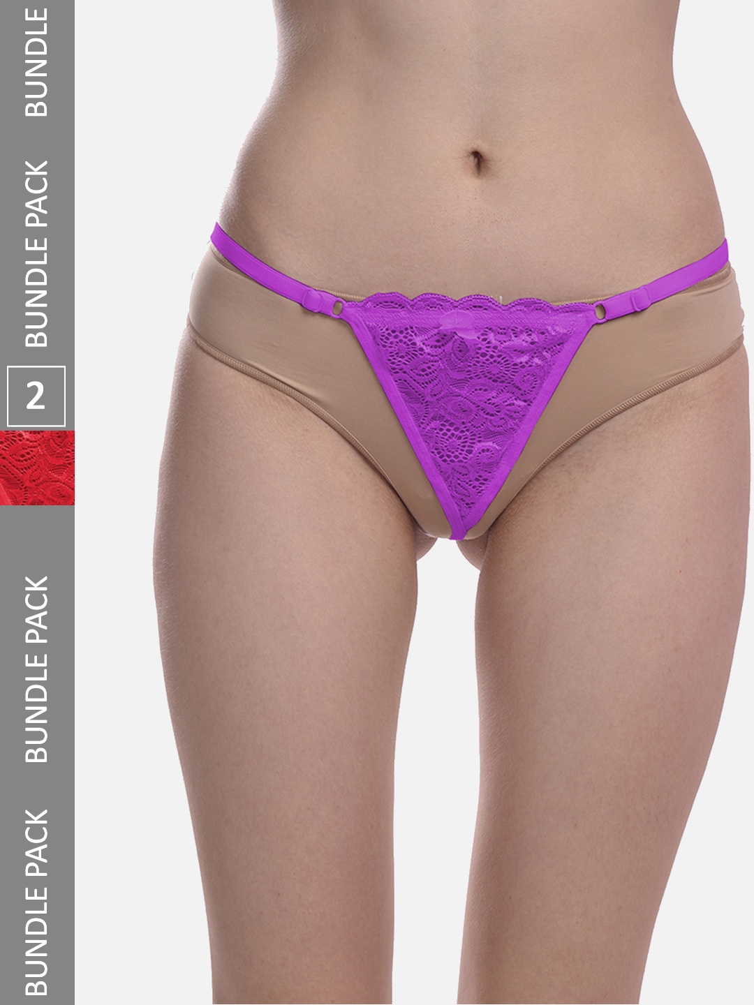 

FIMS Pack of 2 Floral Net G-string Thong Panty, Purple