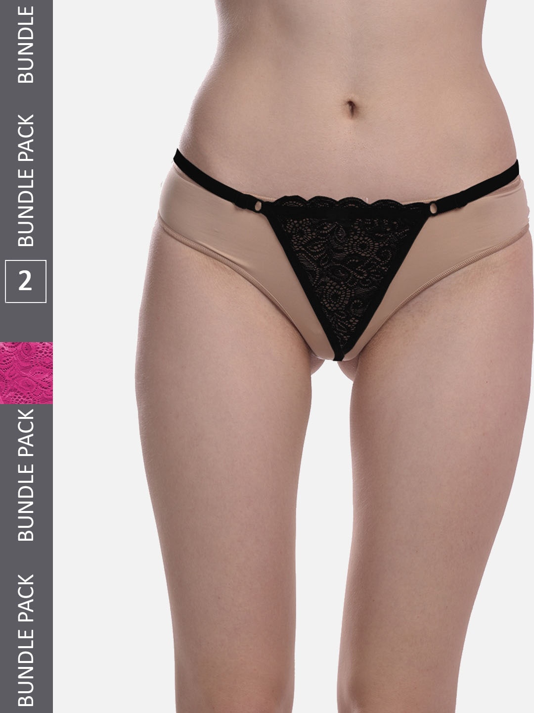 

FIMS Women Pack Of 2 Anti Microbial Low Rise Thong Briefs Net_Thong_Panty_BlackRani_FS, Black