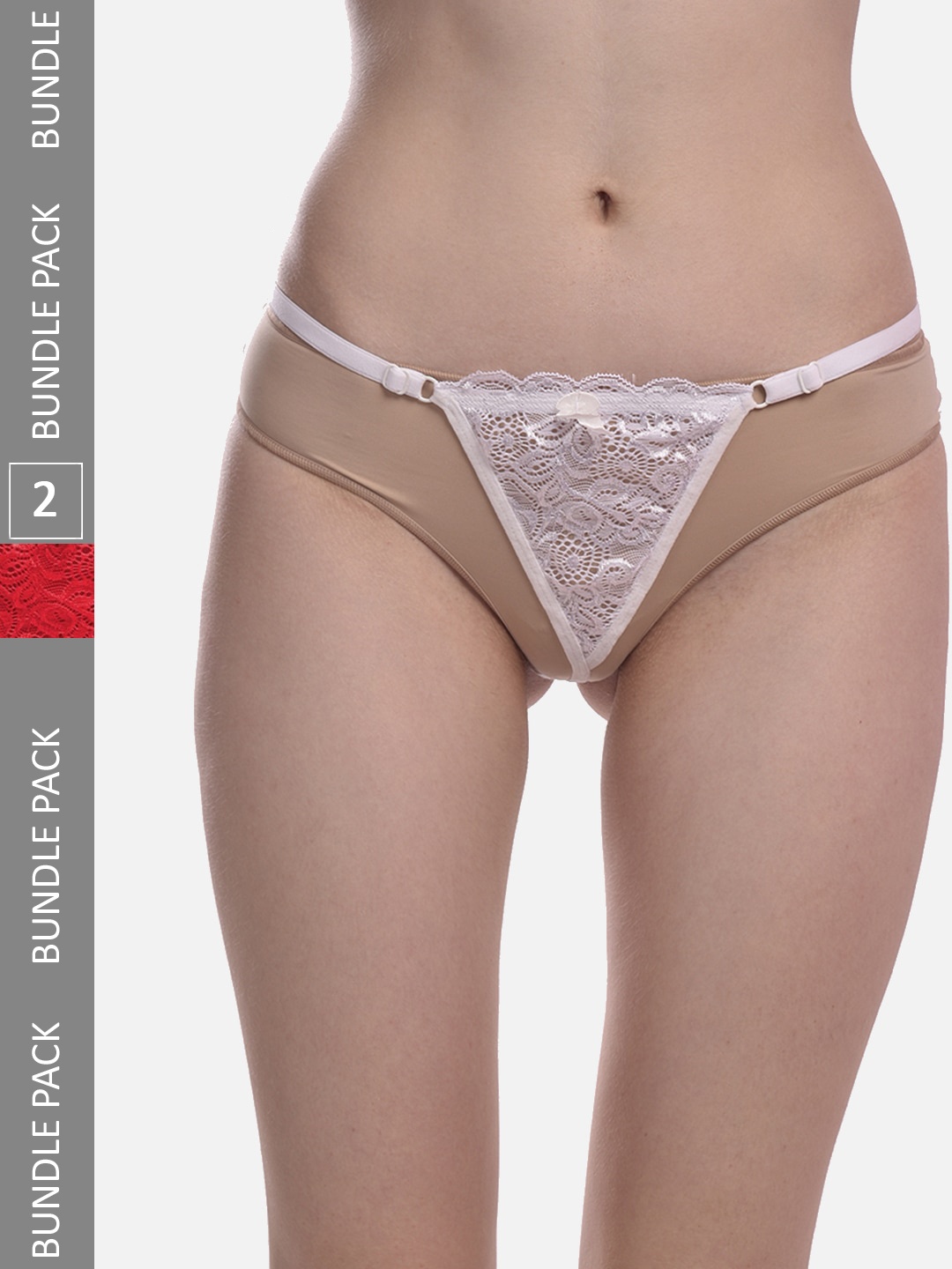FIMS Women Pack of 2 Floral Designed G-String Thong Briefs, Red