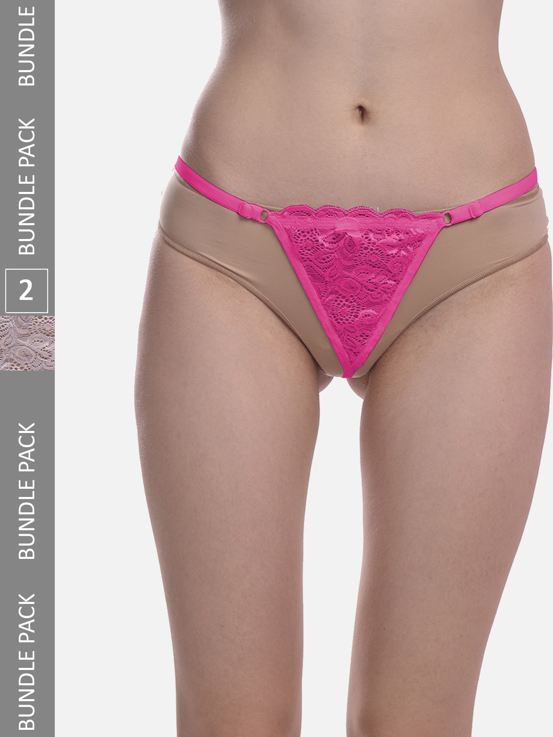 

FIMS Women Pack Of 2 Anti-Microbial Thong Briefs Net_Thong_Panty_RaniWhite_FS, Pink