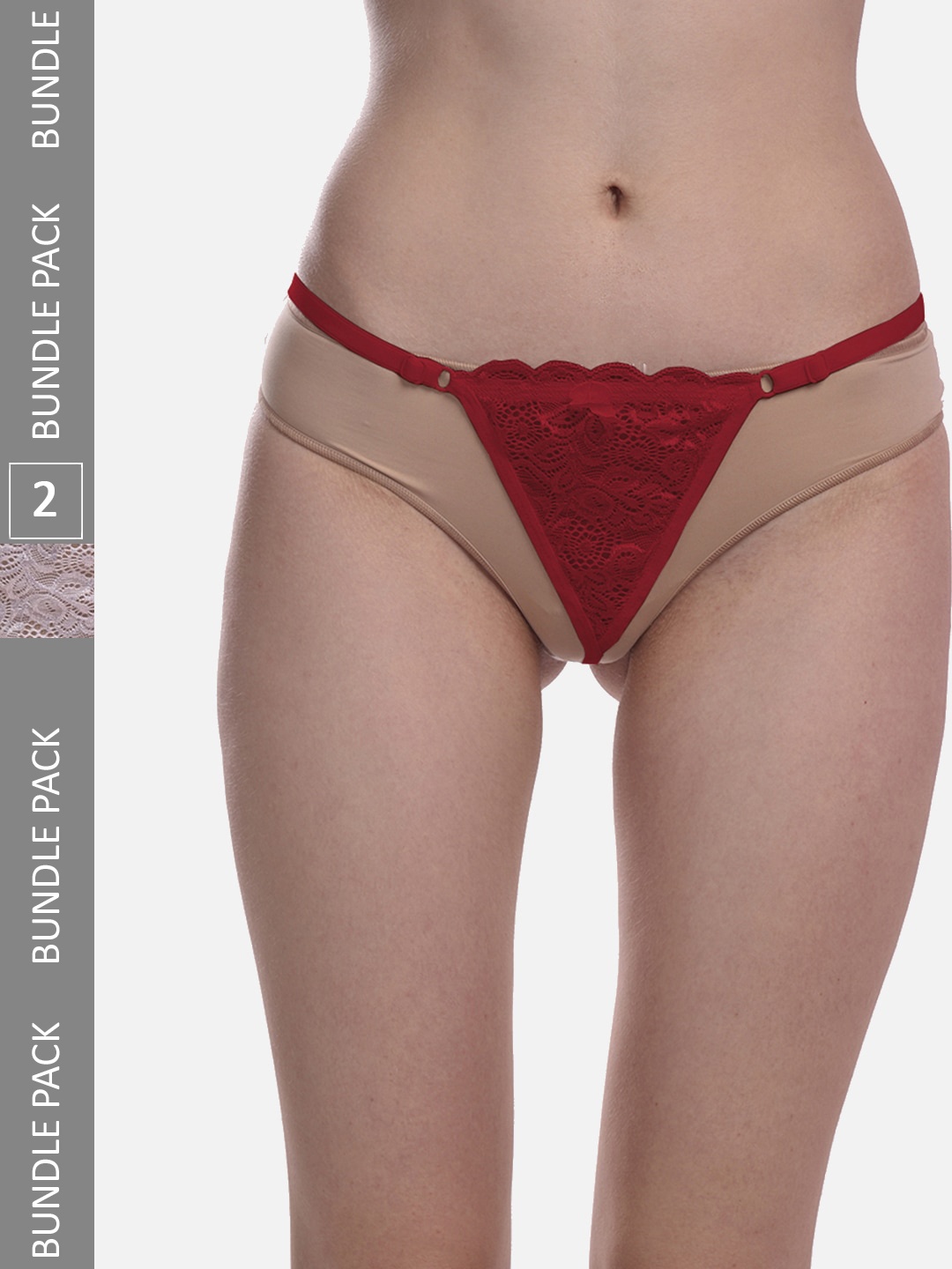 

FIMS Pack Of 2 Anti Microbial Low Rise Thong Briefs Net_Thong_Panty_MaroonWhite_FS, Maroon