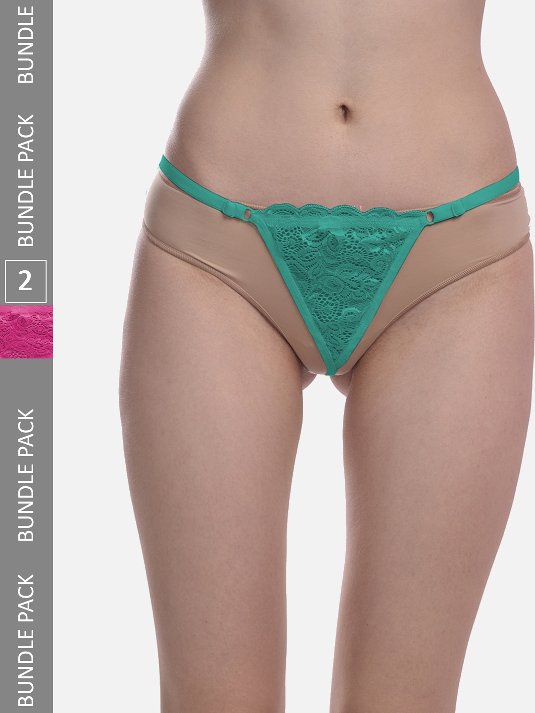 FIMS Pack Of 3 Lace Patterned G-String Low-Rise Briefs, Green