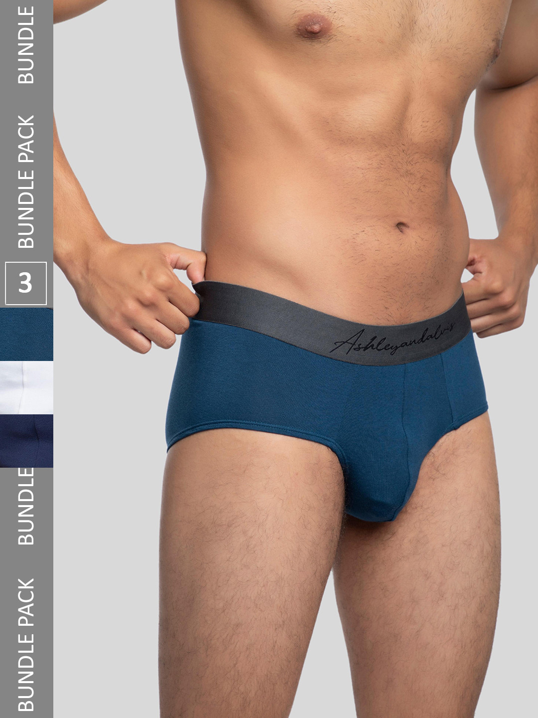 

Ashleyandalvis Men Pack of 3 Anti-Bacterial Anti Odour Modal Briefs AA-BR-FW-IB-PB, White